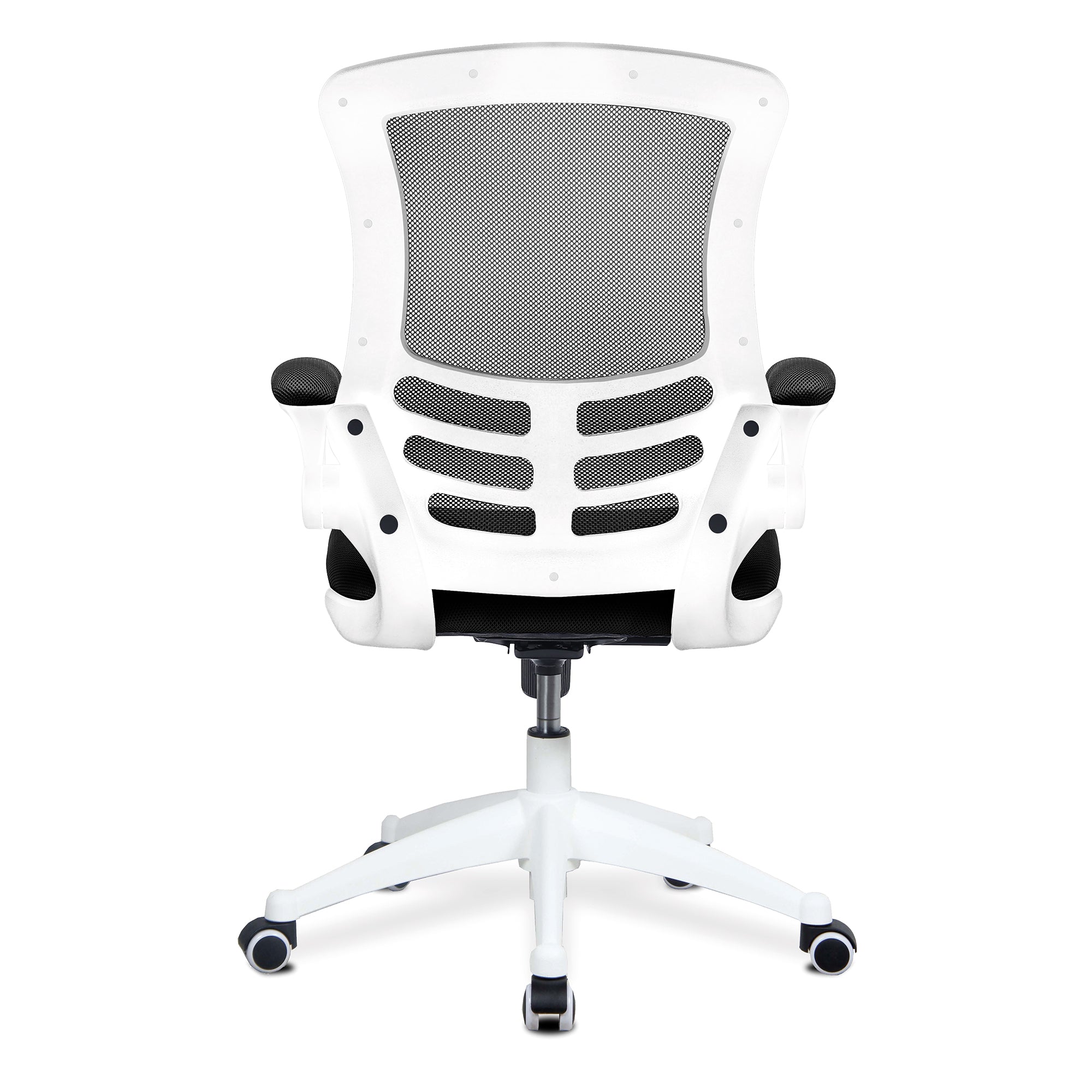 Luna - Designer Medium Back Mesh Chair with White Shell and Folding Arms