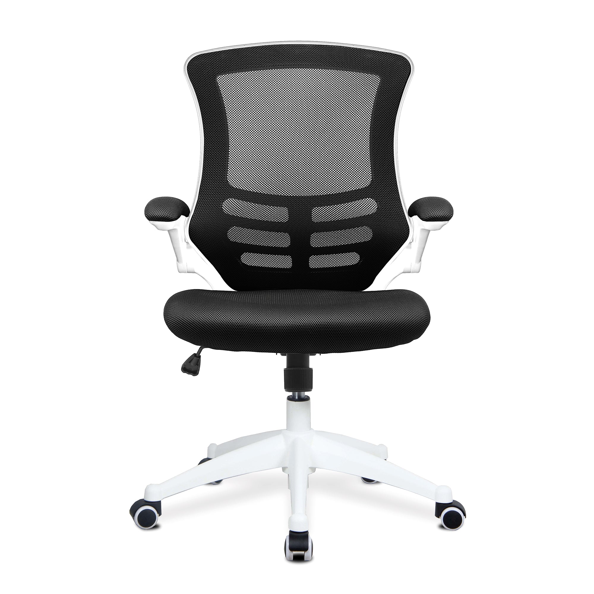 Luna - Designer Medium Back Mesh Chair with White Shell and Folding Arms