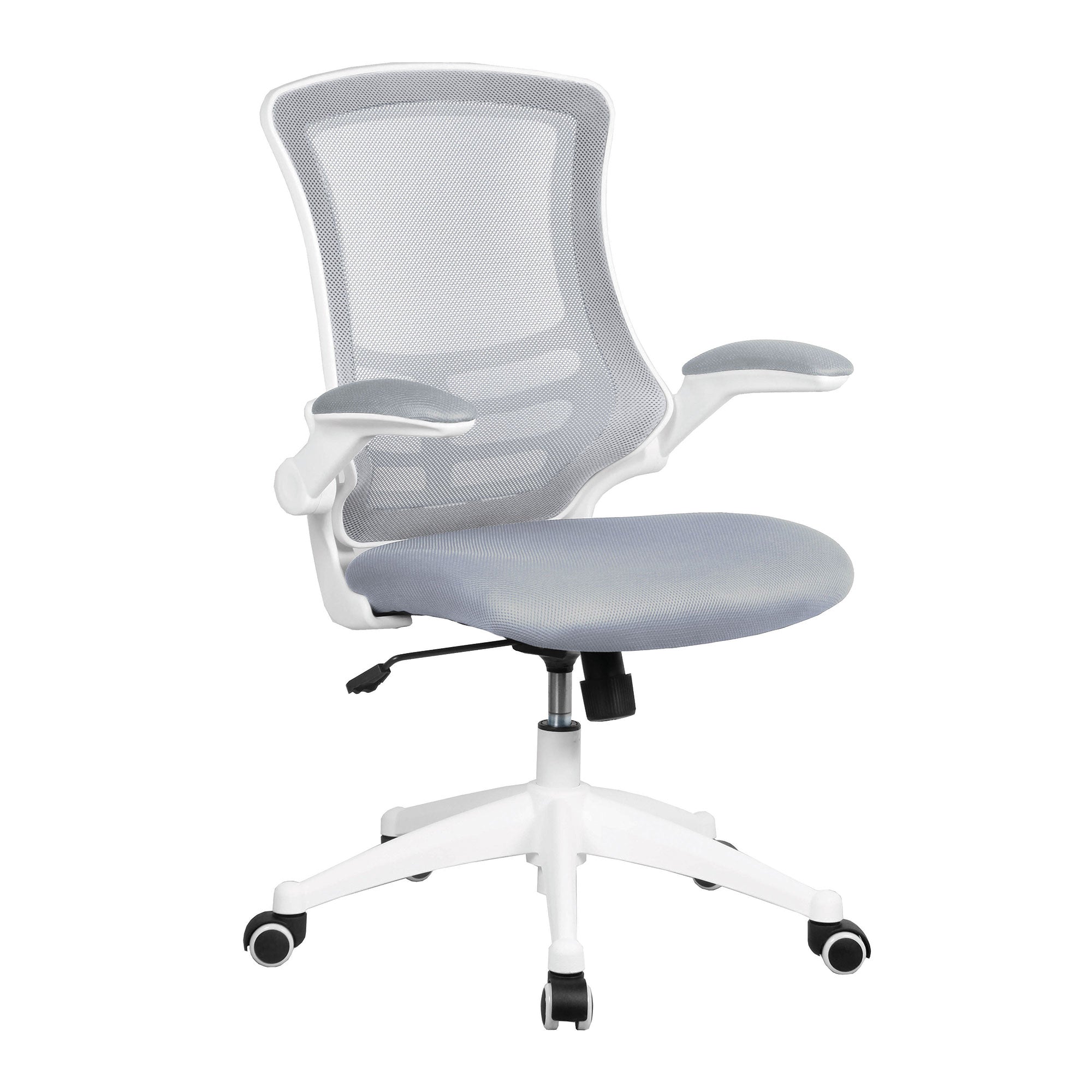 Luna - Designer Medium Back Mesh Chair with White Shell and Folding Arms