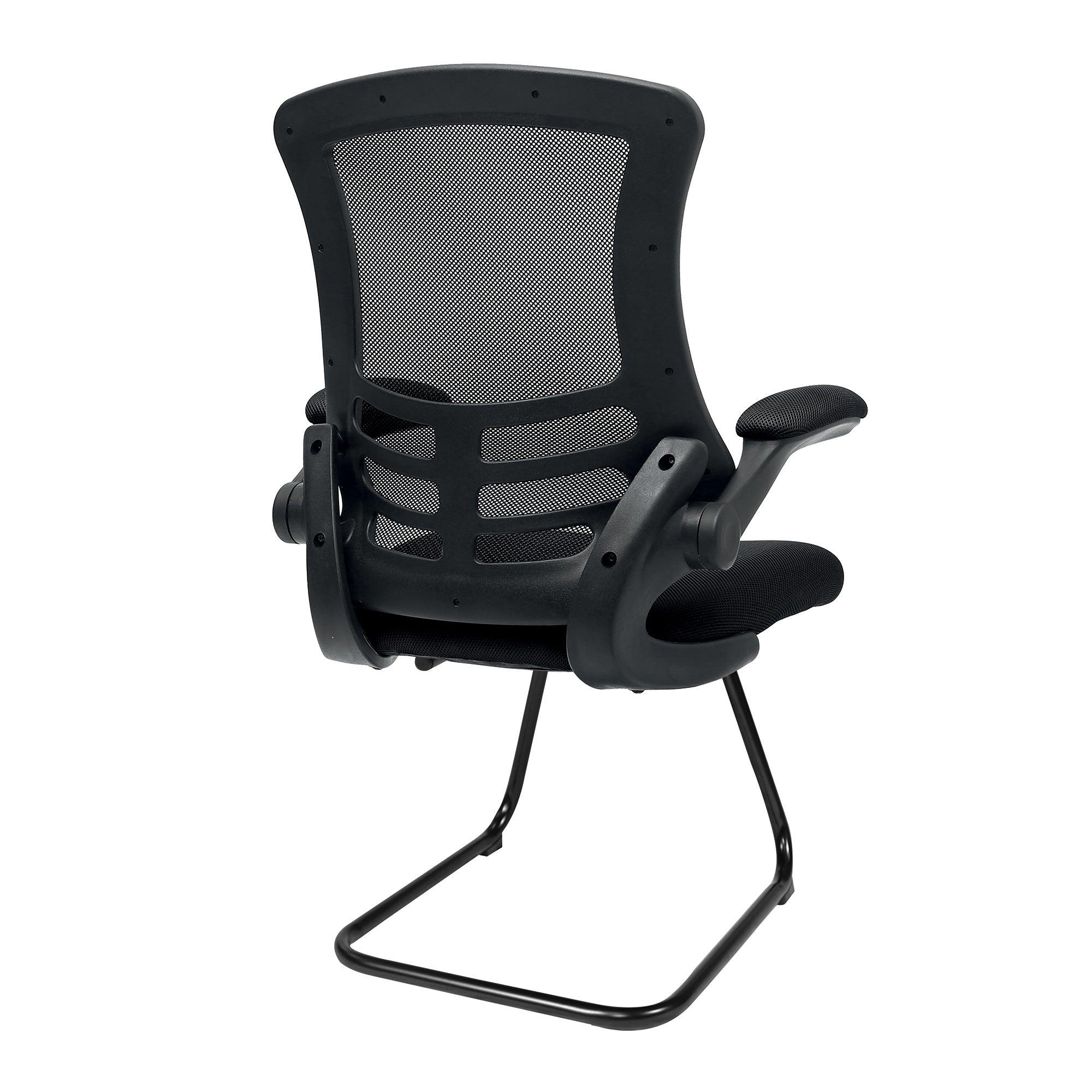 Luna - Designer Medium Back Mesh Cantilever Chair with Black Shell, Black Frame and Folding Arms