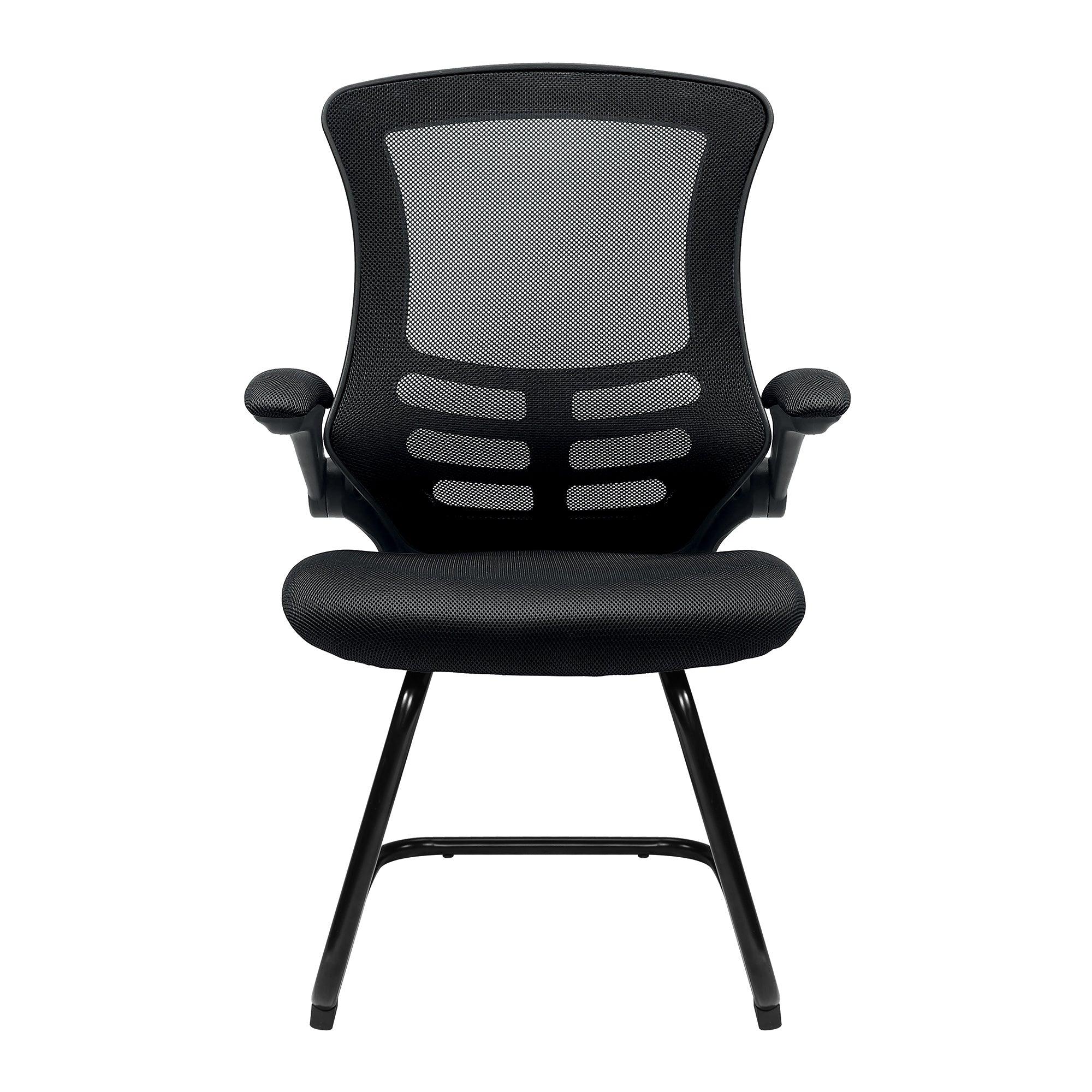 Luna - Designer Medium Back Mesh Cantilever Chair with Black Shell, Black Frame and Folding Arms