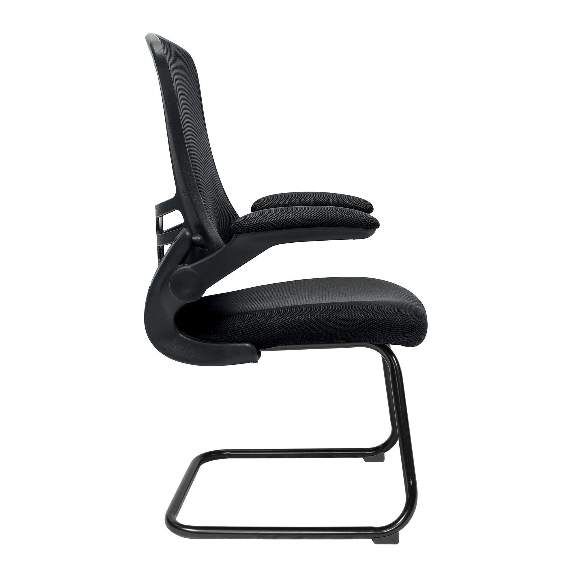 Luna - Designer Medium Back Mesh Cantilever Chair with Black Shell, Black Frame and Folding Arms