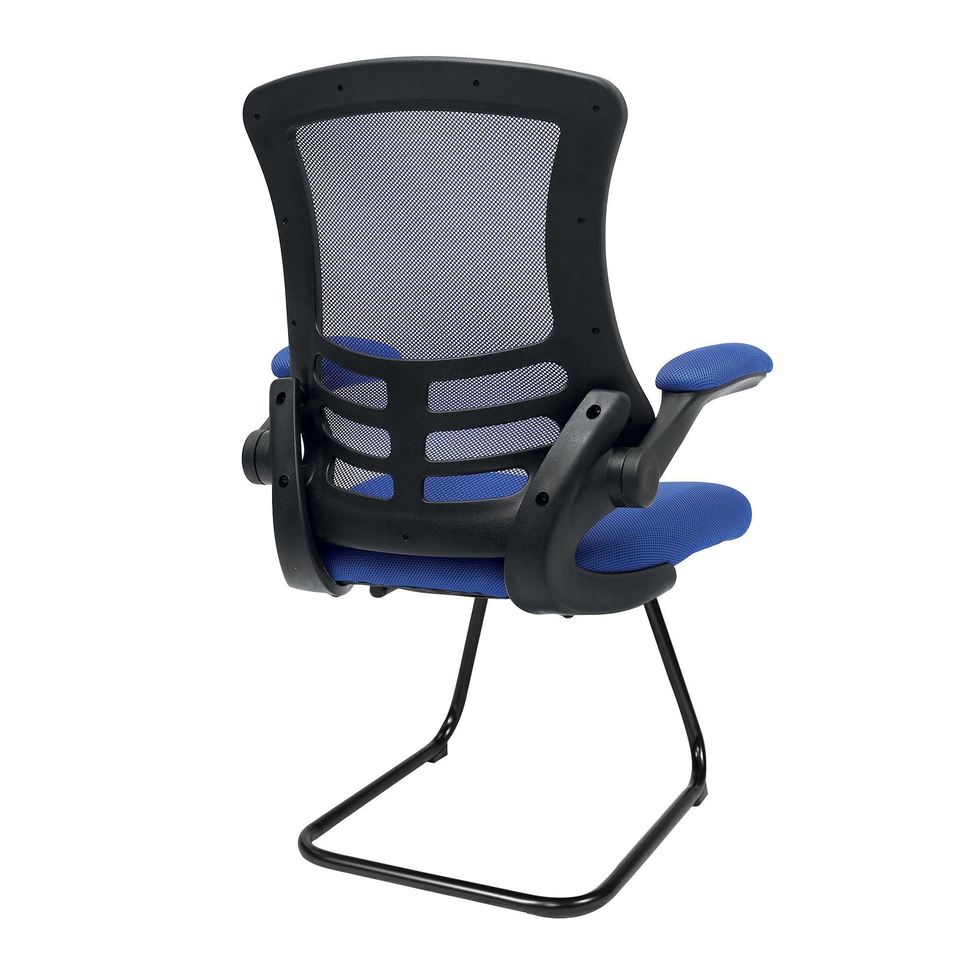 Luna - Designer Medium Back Mesh Cantilever Chair with Black Shell, Black Frame and Folding Arms