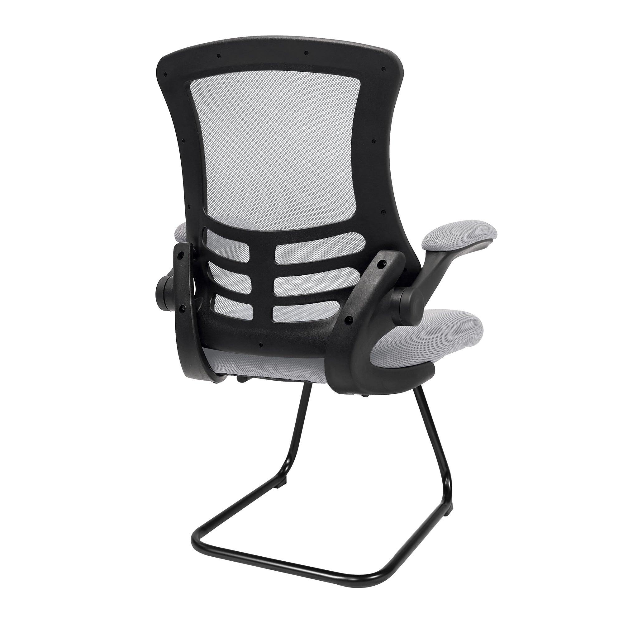 Luna - Designer Medium Back Mesh Cantilever Chair with Black Shell, Black Frame and Folding Arms