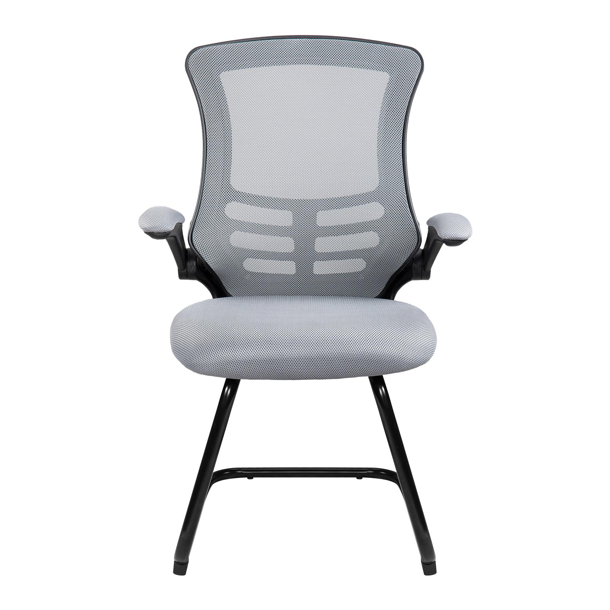 Luna - Designer Medium Back Mesh Cantilever Chair with Black Shell, Black Frame and Folding Arms