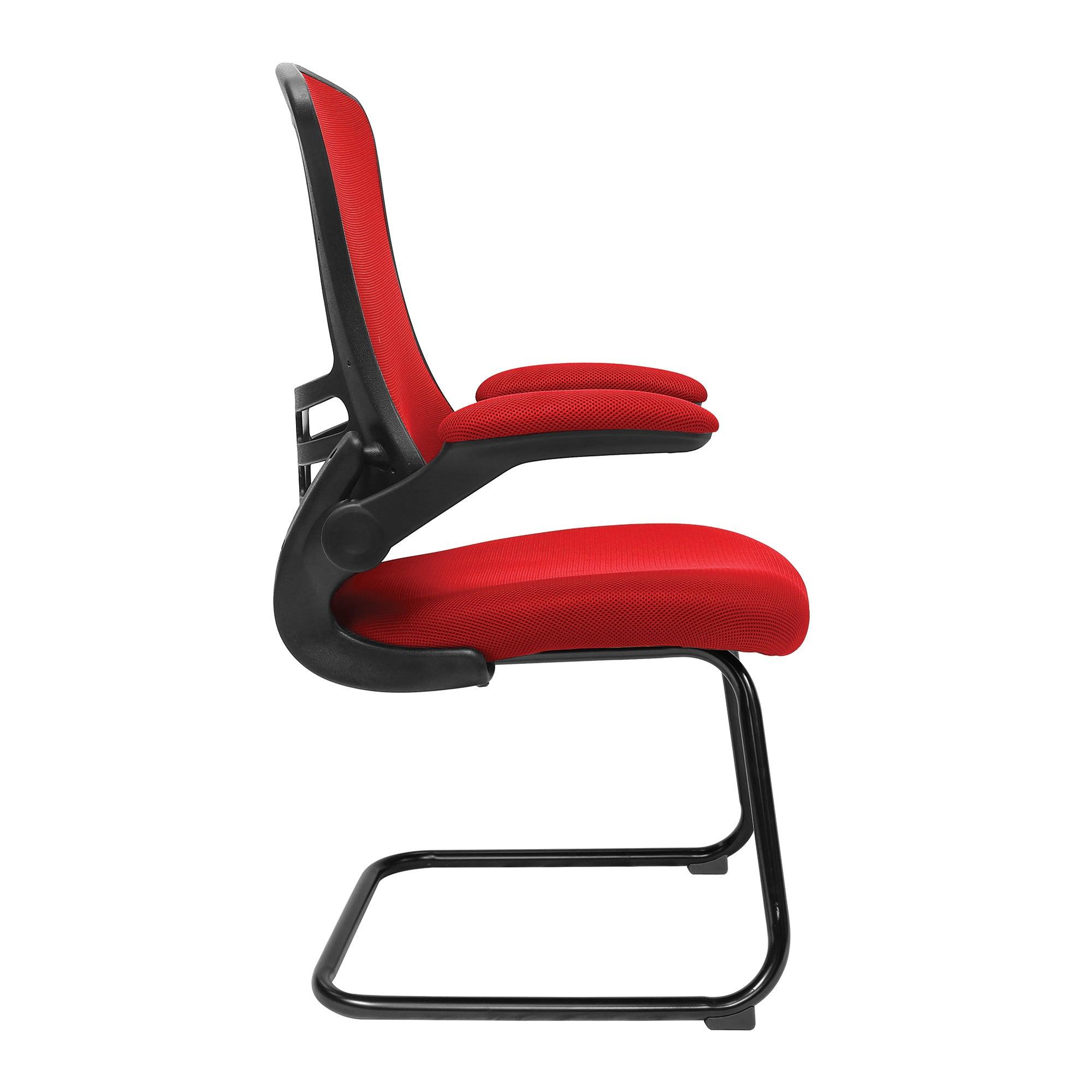 Luna - Designer Medium Back Mesh Cantilever Chair with Black Shell, Black Frame and Folding Arms