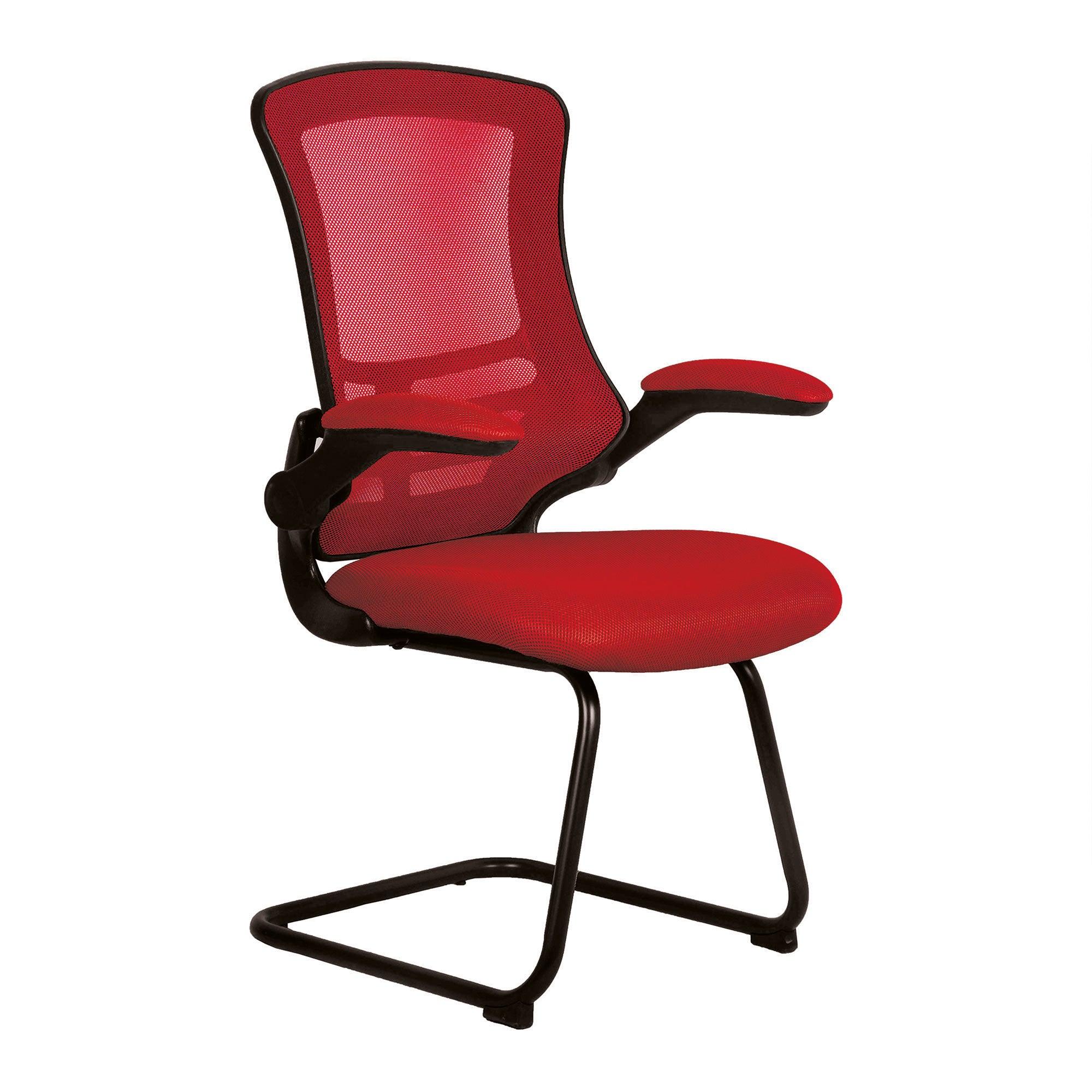 Luna - Designer Medium Back Mesh Cantilever Chair with Black Shell, Black Frame and Folding Arms