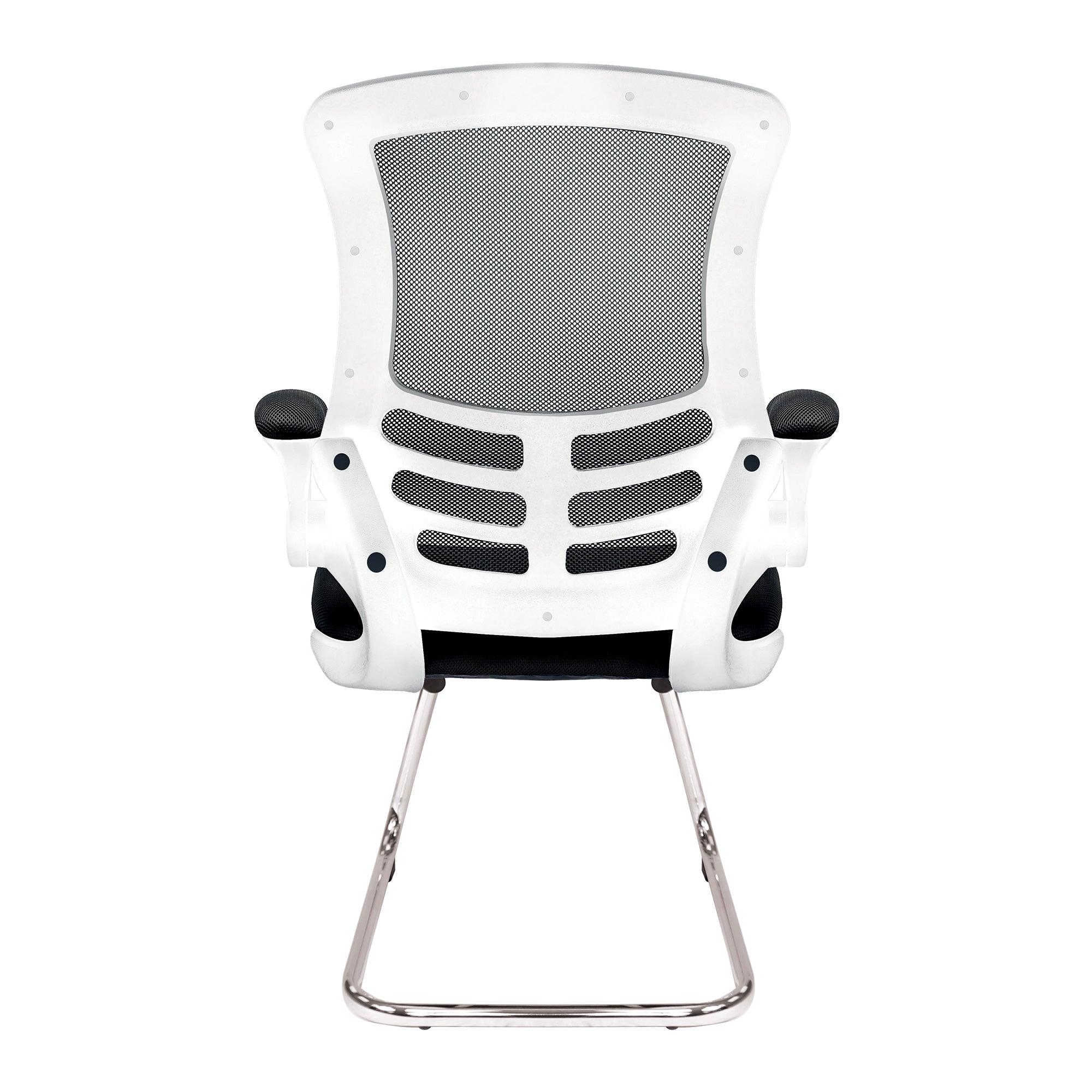 Luna - Designer Medium Back Mesh Cantilever Chair with White Shell, Chrome Frame and Folding Arms