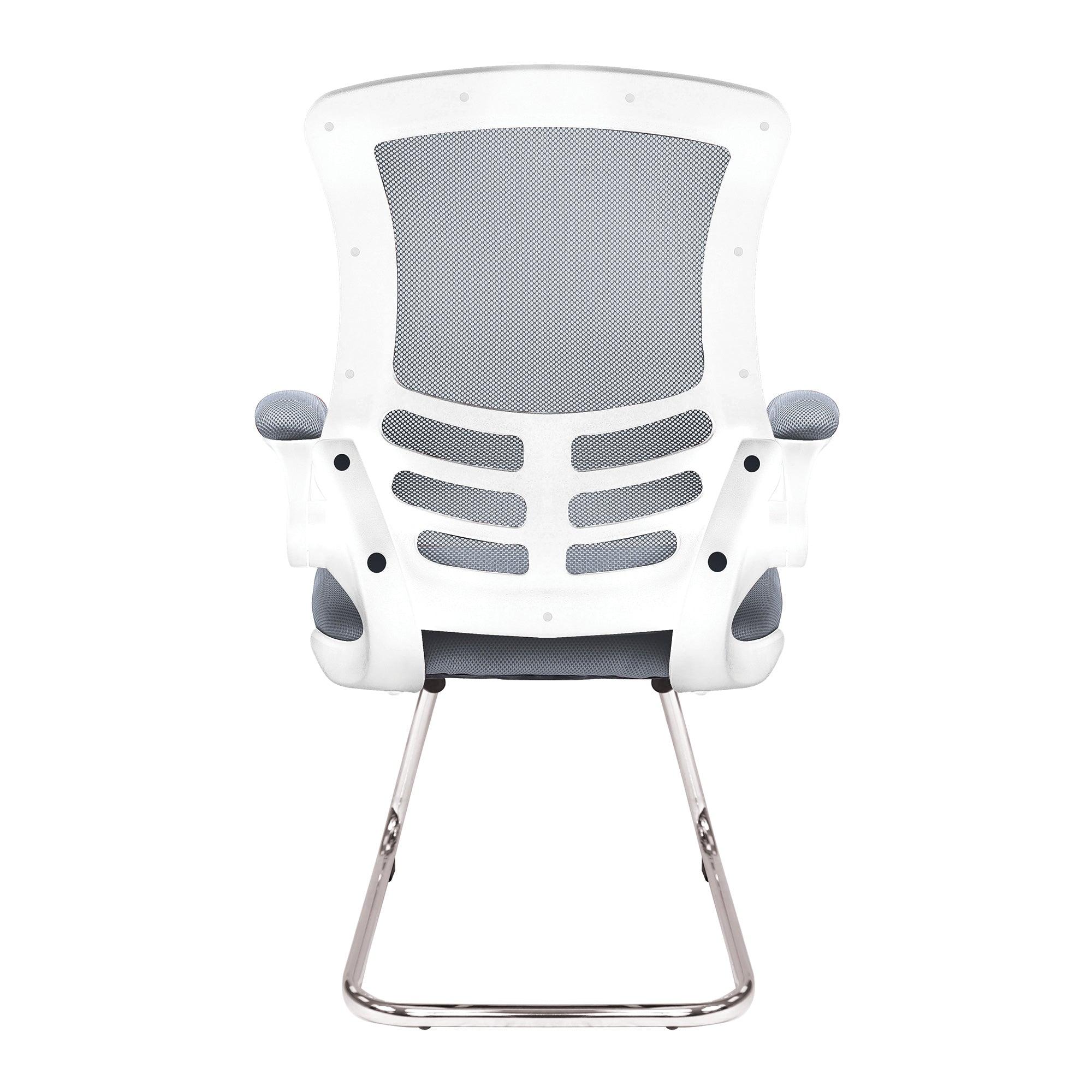 Luna - Designer Medium Back Mesh Cantilever Chair with White Shell, Chrome Frame and Folding Arms