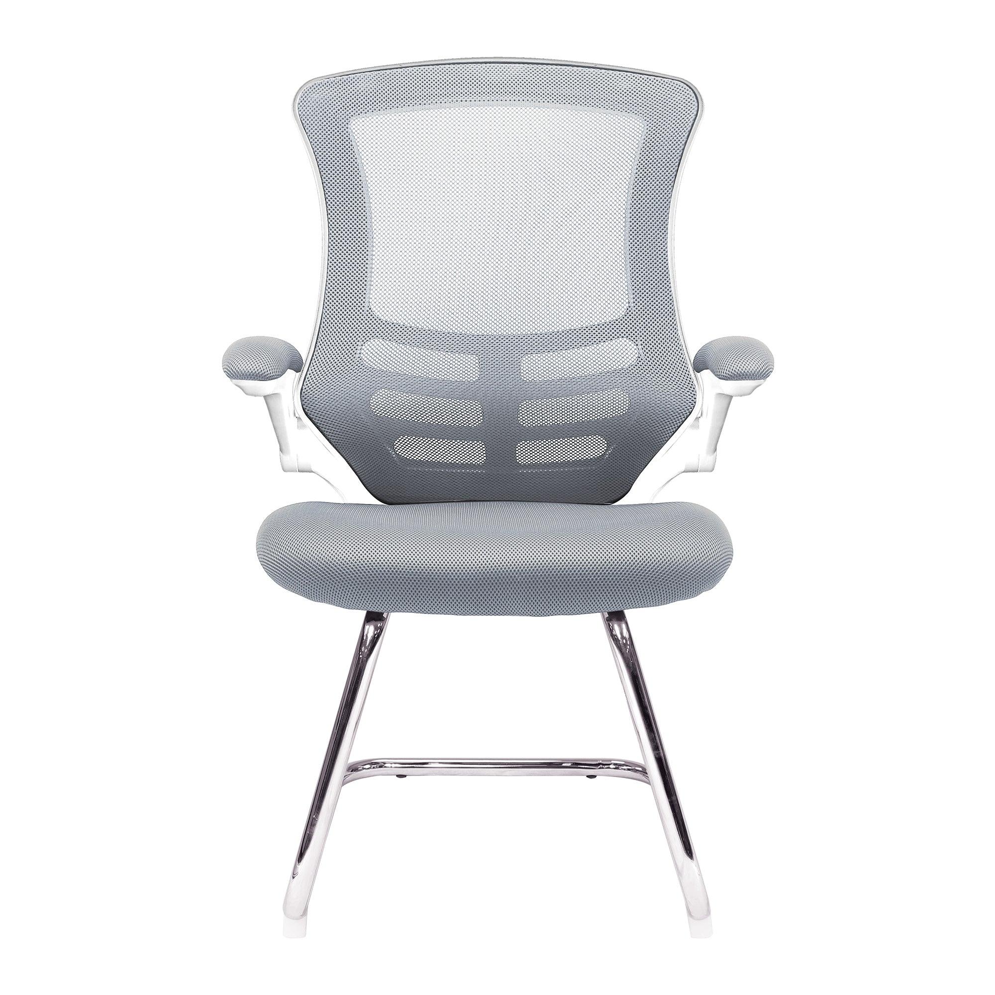 Luna - Designer Medium Back Mesh Cantilever Chair with White Shell, Chrome Frame and Folding Arms