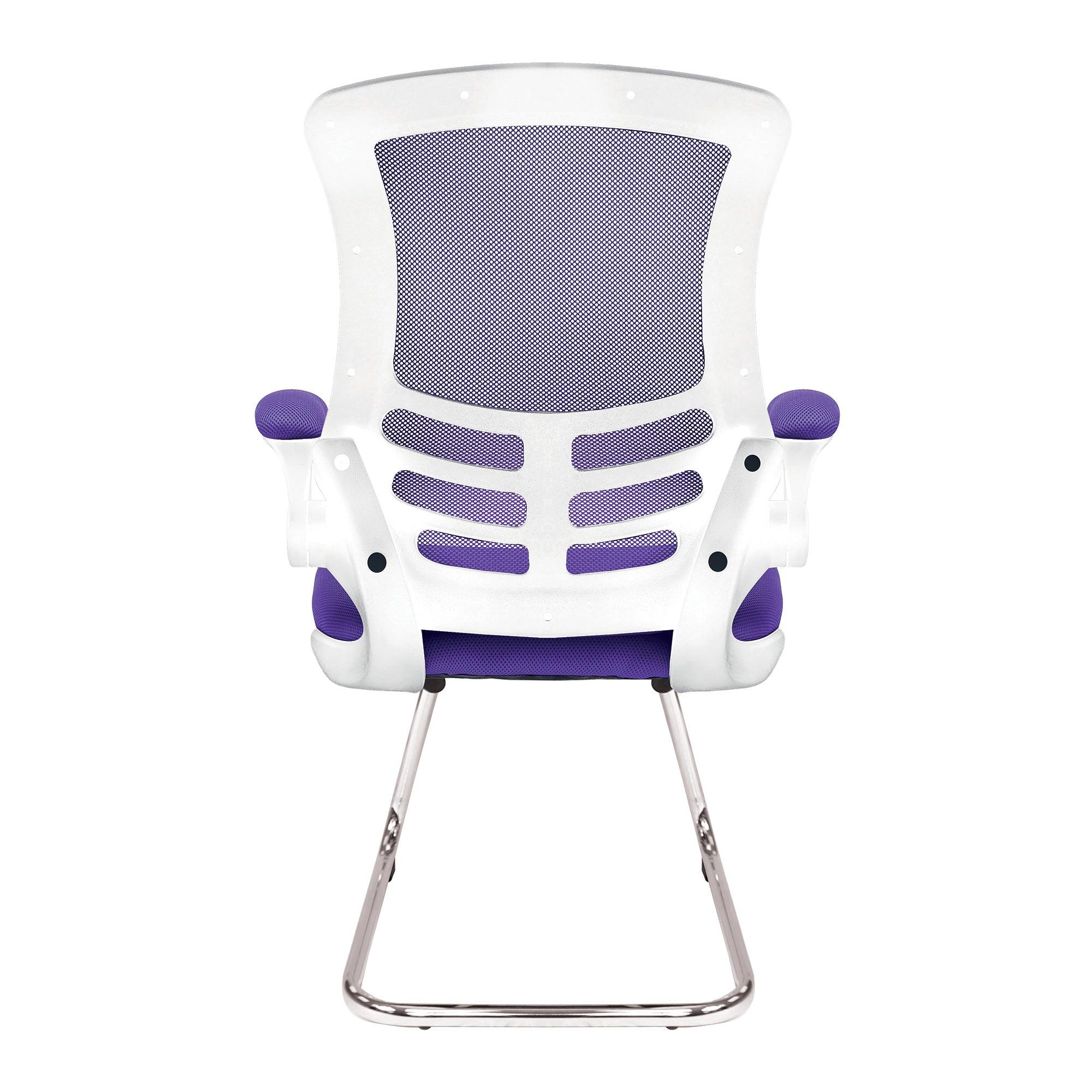 Luna - Designer Medium Back Mesh Cantilever Chair with White Shell, Chrome Frame and Folding Arms