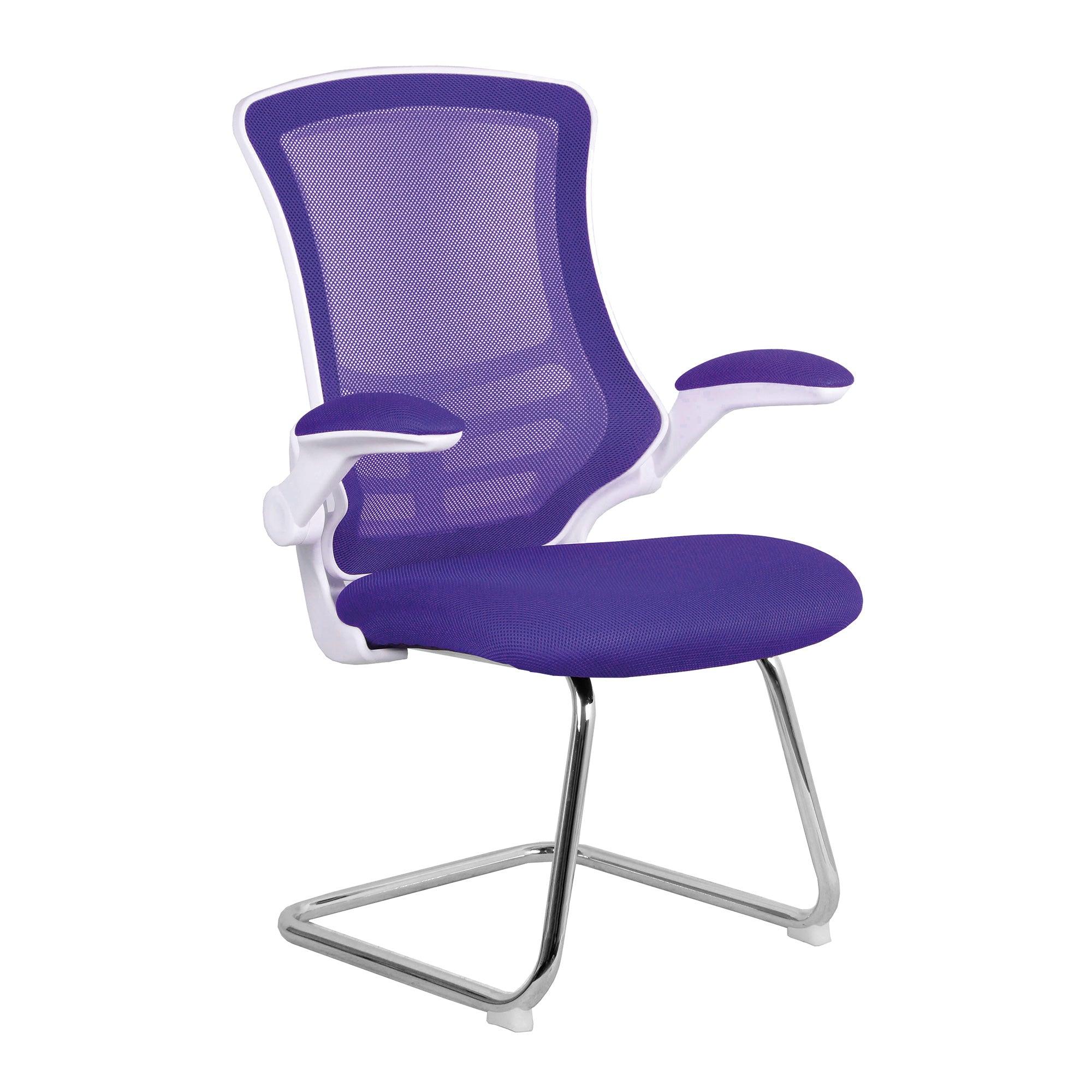 Luna - Designer Medium Back Mesh Cantilever Chair with White Shell, Chrome Frame and Folding Arms