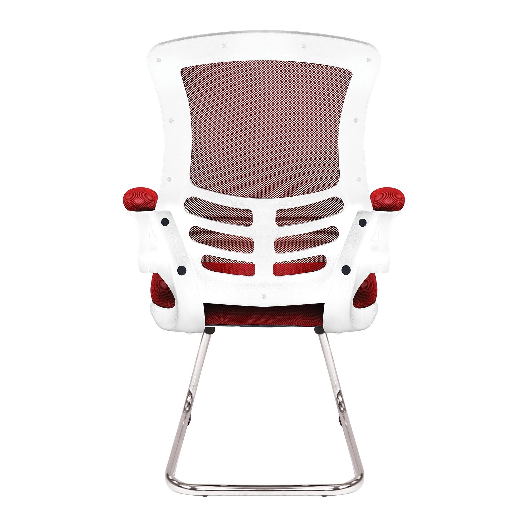 Luna - Designer Medium Back Mesh Cantilever Chair with White Shell, Chrome Frame and Folding Arms