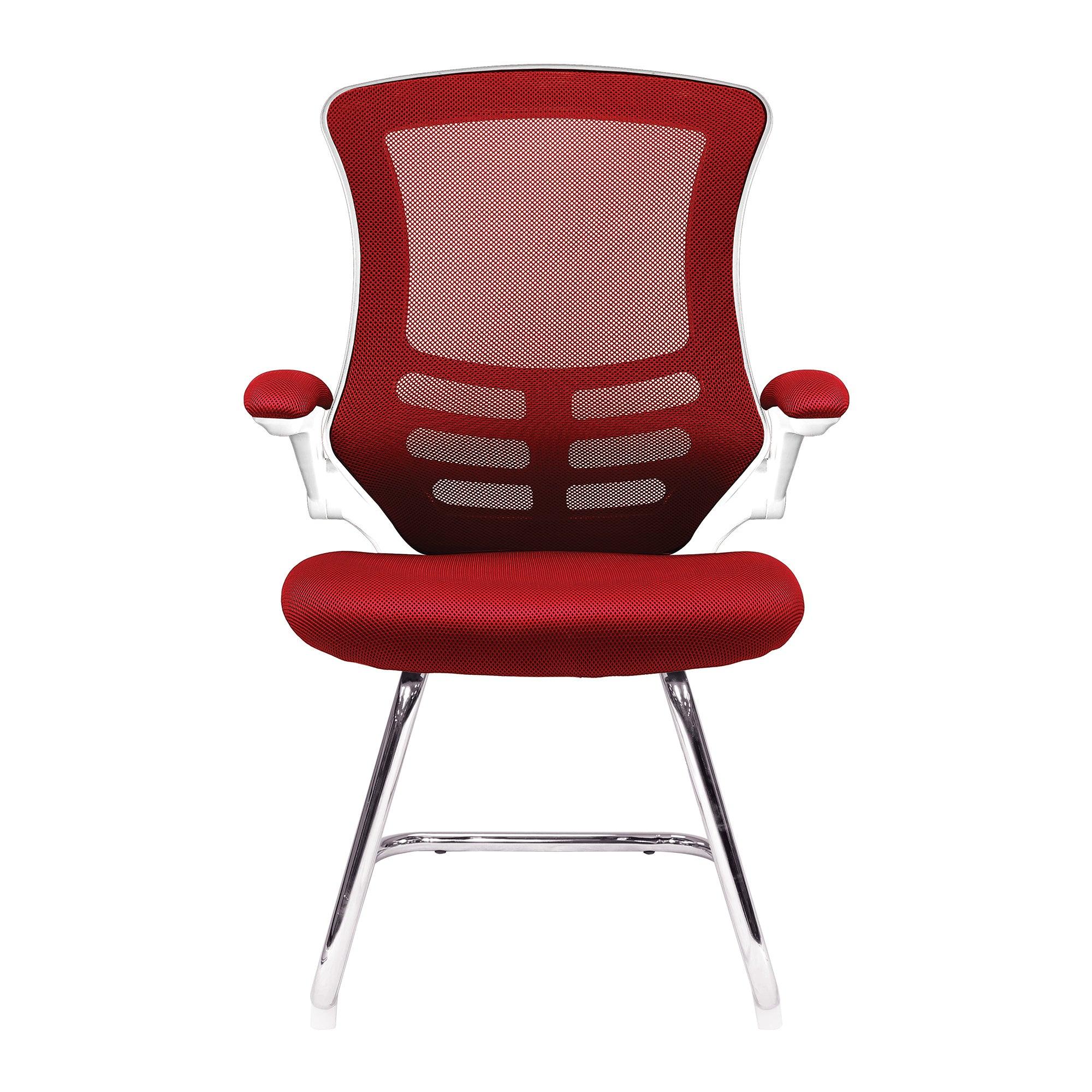 Luna - Designer Medium Back Mesh Cantilever Chair with White Shell, Chrome Frame and Folding Arms