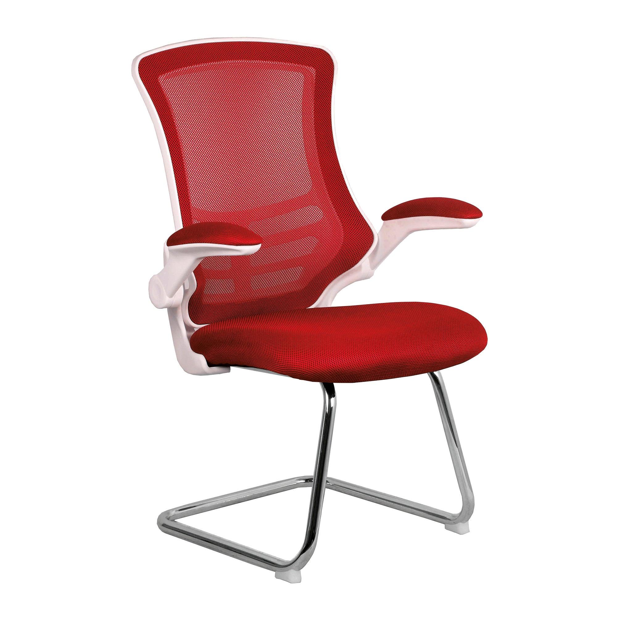 Luna - Designer Medium Back Mesh Cantilever Chair with White Shell, Chrome Frame and Folding Arms