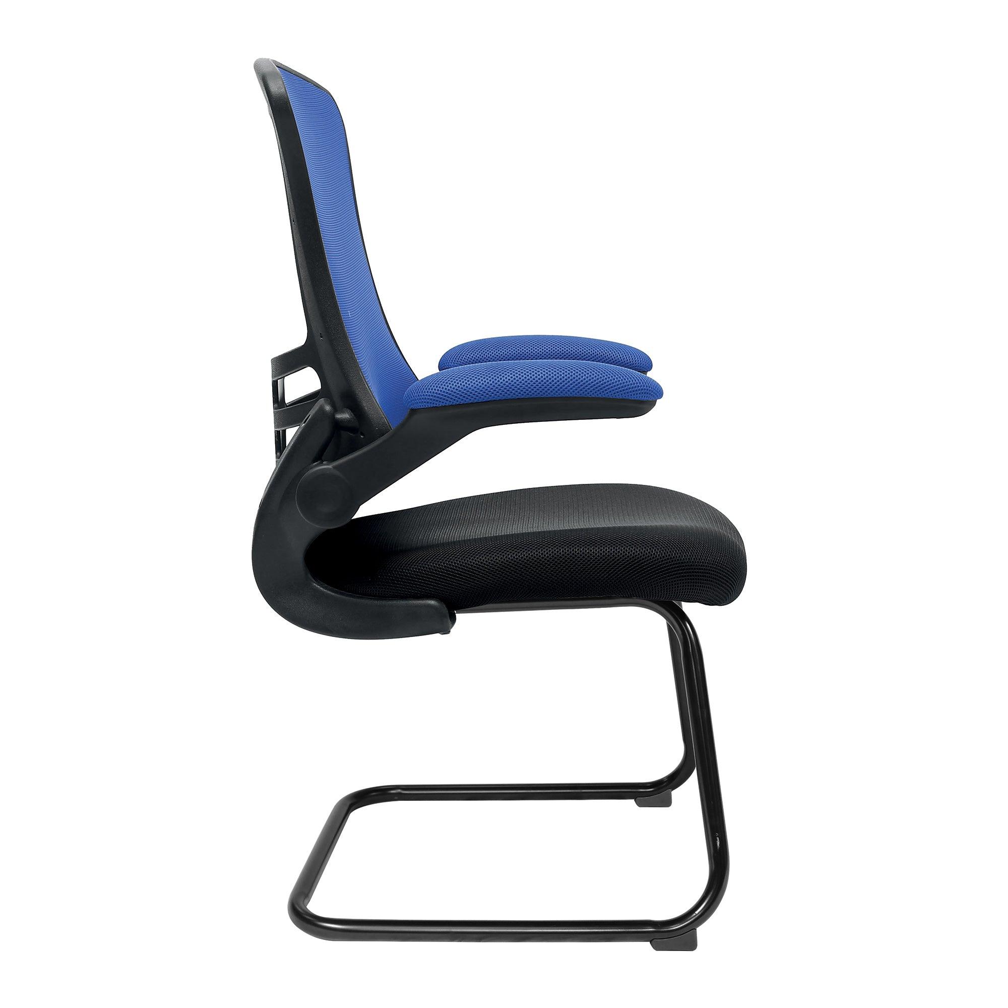 Luna - Designer Medium Back Two Tone Mesh Cantilever Chair with Black Shell, Black Frame and Folding Arms