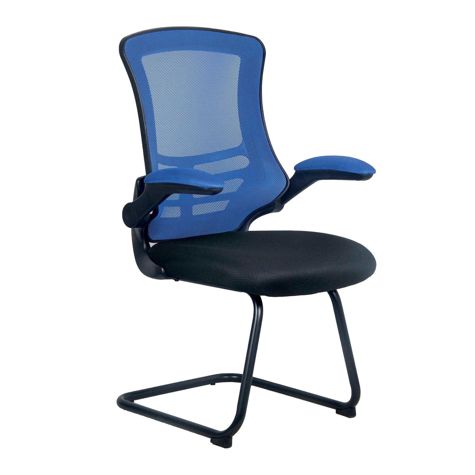 Luna - Designer Medium Back Two Tone Mesh Cantilever Chair with Black Shell, Black Frame and Folding Arms