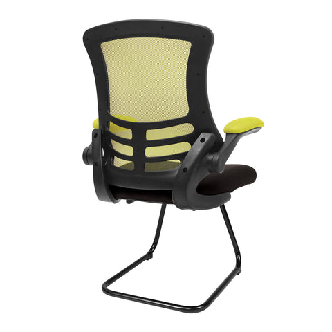 Luna - Designer Medium Back Two Tone Mesh Cantilever Chair with Black Shell, Black Frame and Folding Arms