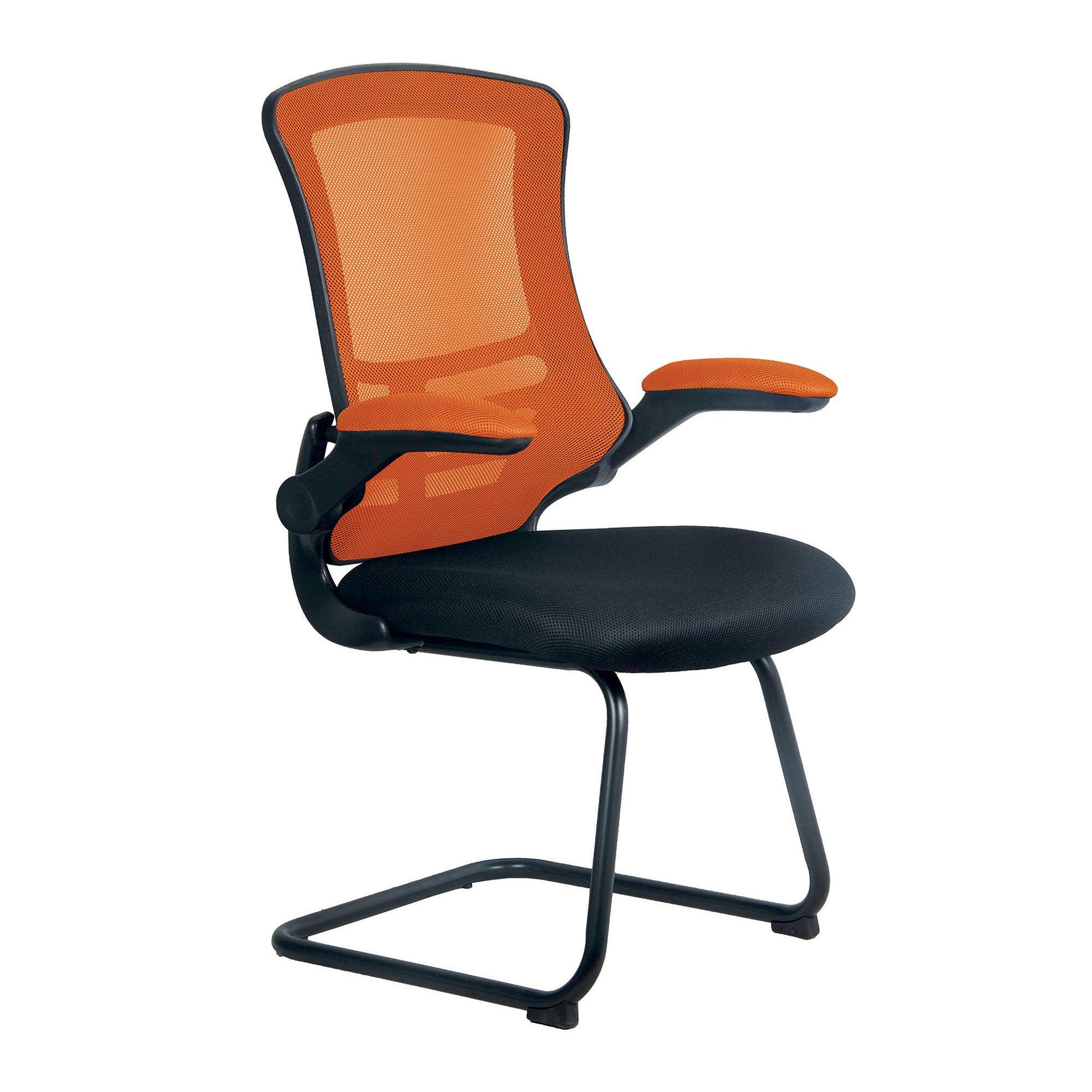 Luna - Designer Medium Back Two Tone Mesh Cantilever Chair with Black Shell, Black Frame and Folding Arms