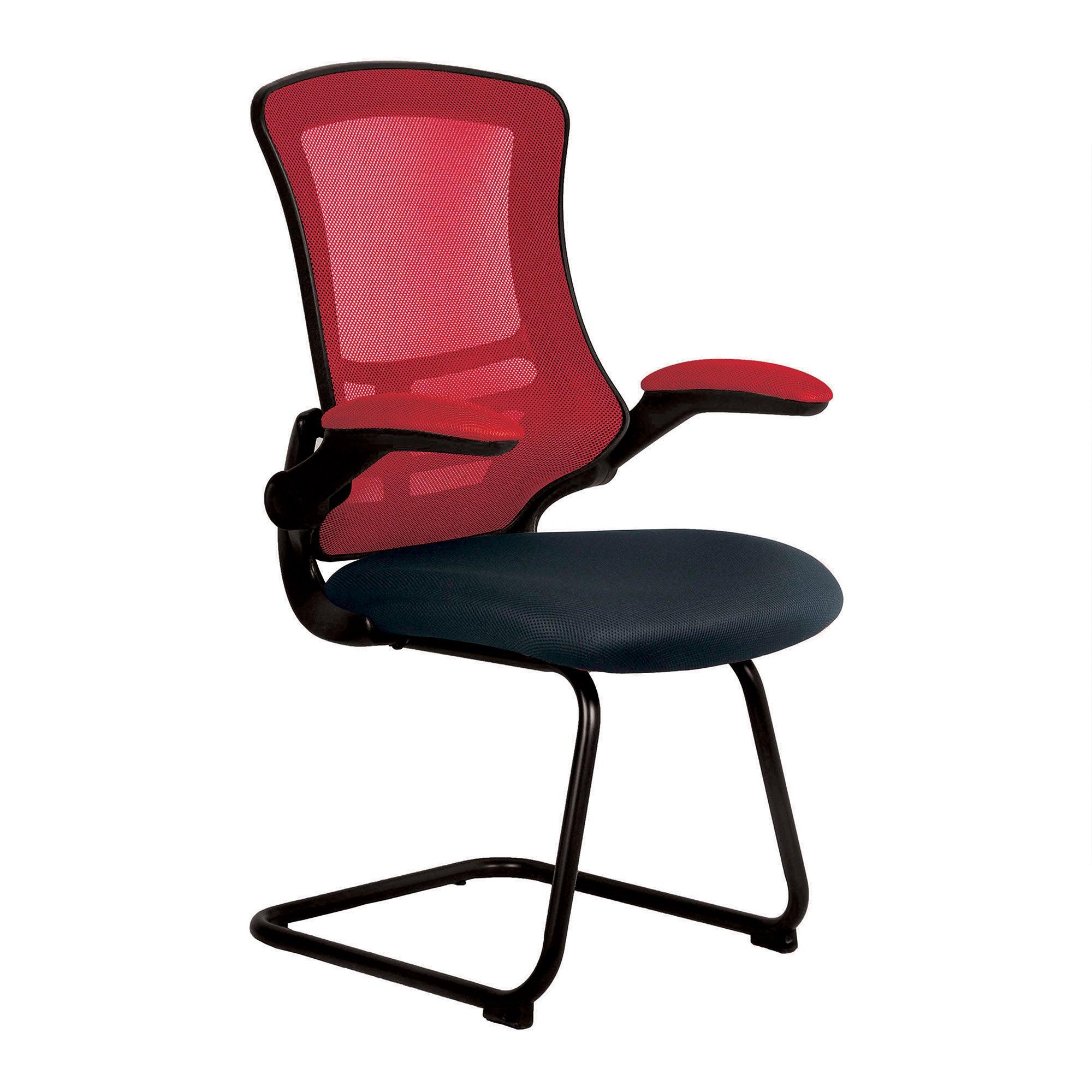 Luna - Designer Medium Back Two Tone Mesh Cantilever Chair with Black Shell, Black Frame and Folding Arms