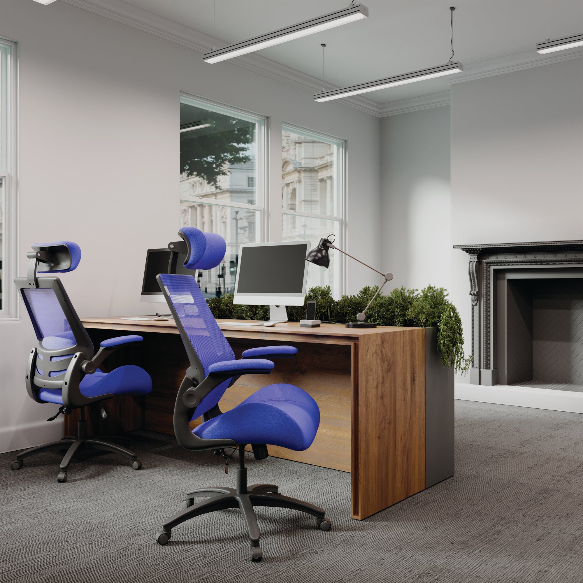 Resolute – High Back Mesh Chair with High Weight Capacity, Deep Moulded Seat Foam, Folding Arms and Optional Headrest