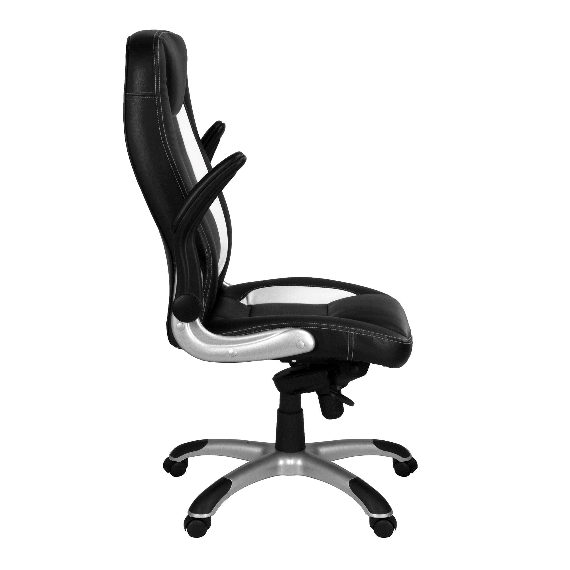 Friesian – High Back Executive Chair with Folding Arms and Satin Chrome Base – Black and White