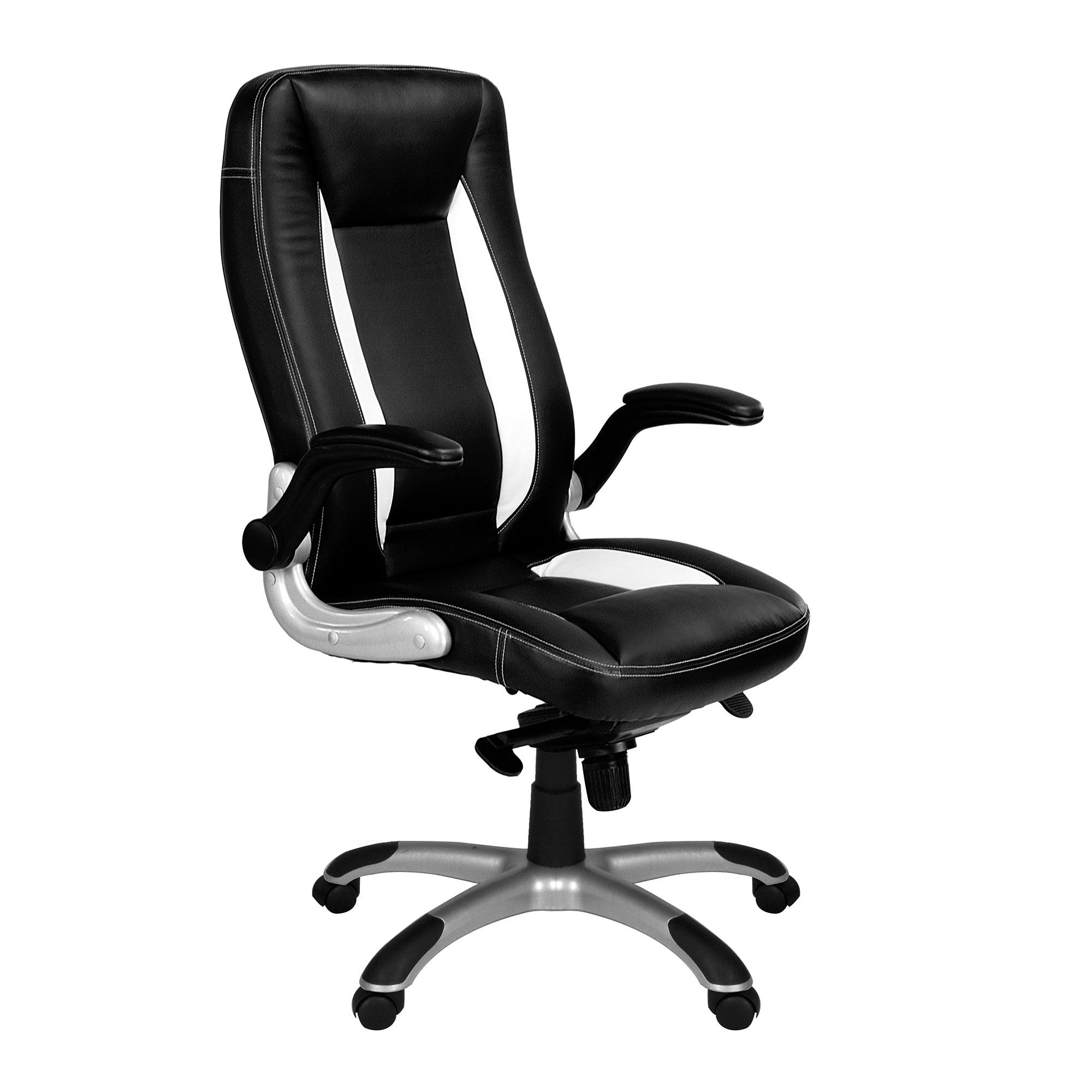 Friesian – High Back Executive Chair with Folding Arms and Satin Chrome Base – Black and White