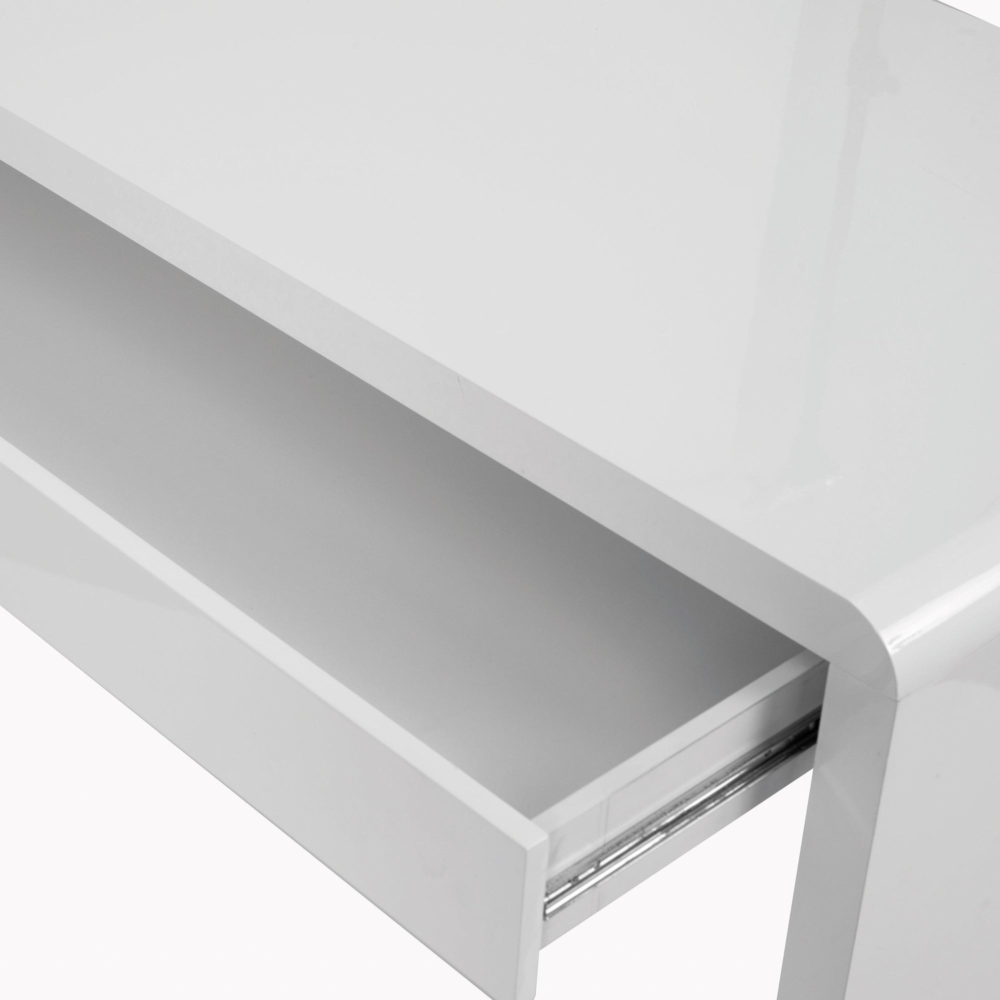 Nordic - Compact and Curvaceous High Gloss Workstation with Spacious Storage Drawer - White High Gloss