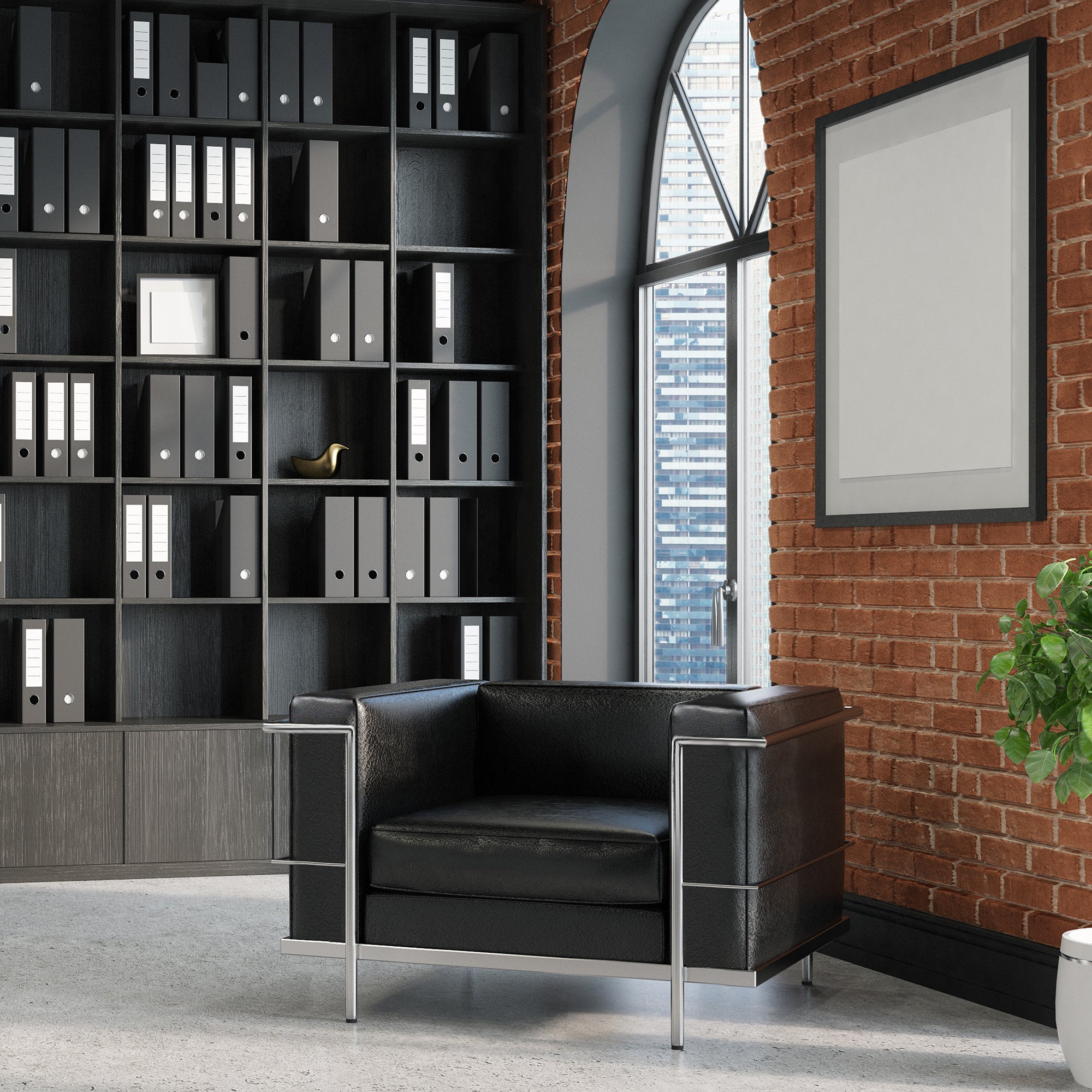 Belmont - Contemporary Cubed Leather Faced Reception Chair with Stainless Steel Frame and Integrated Leg Supports