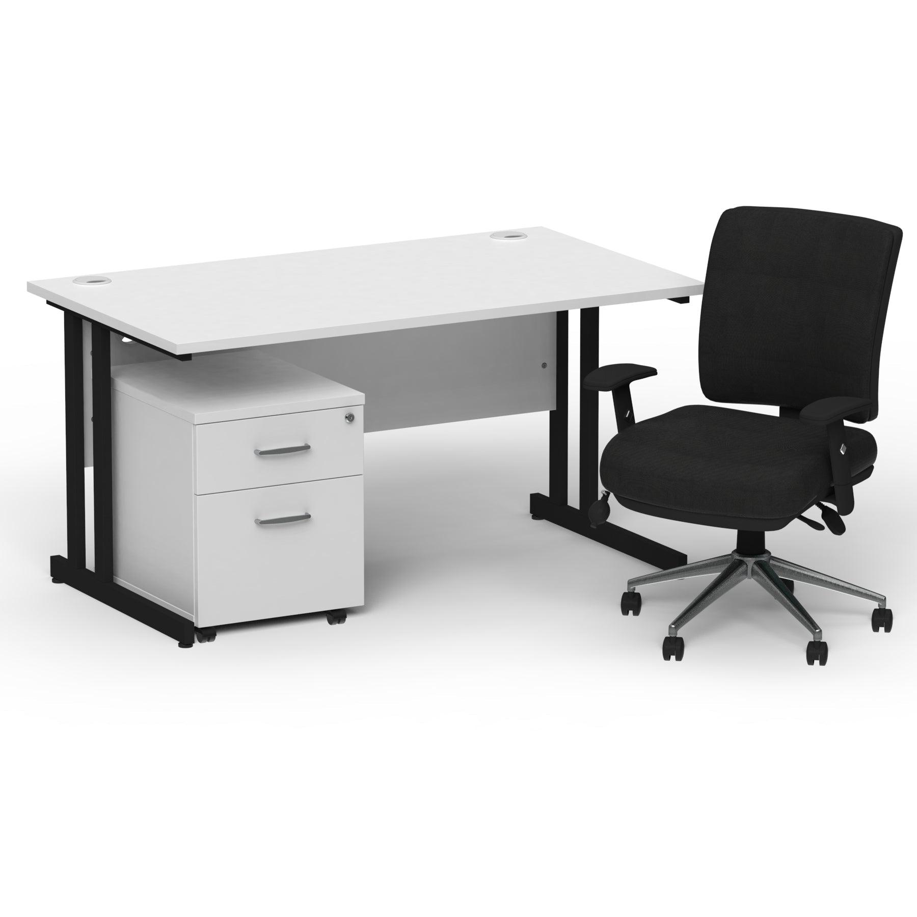 Impulse 1400mm Cantilever Straight Desk With Mobile Pedestal and Chiro Medium Back Black Operator Chair