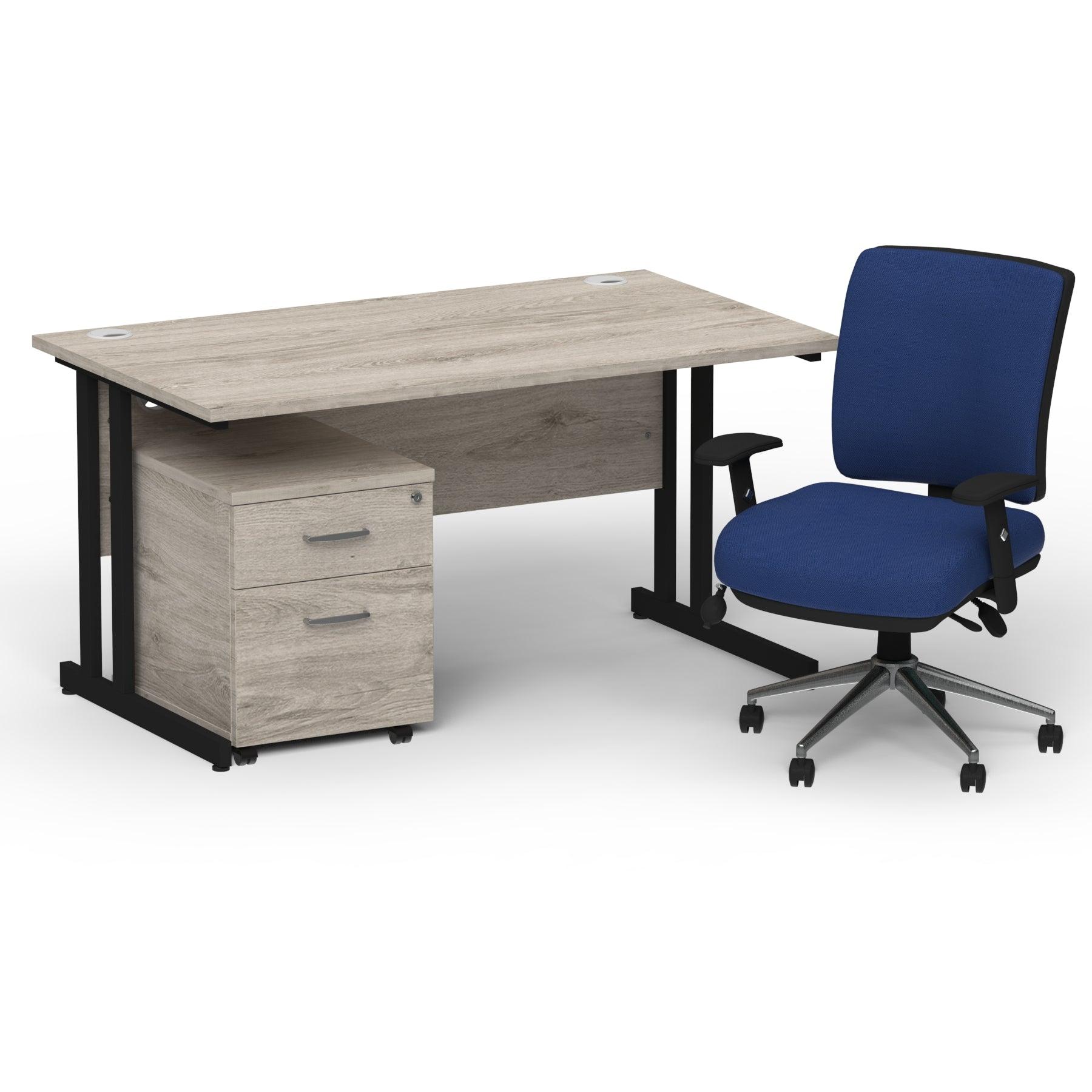 Impulse 1400mm Cantilever Straight Desk With Mobile Pedestal and Chiro Medium Back Blue Operator Chair