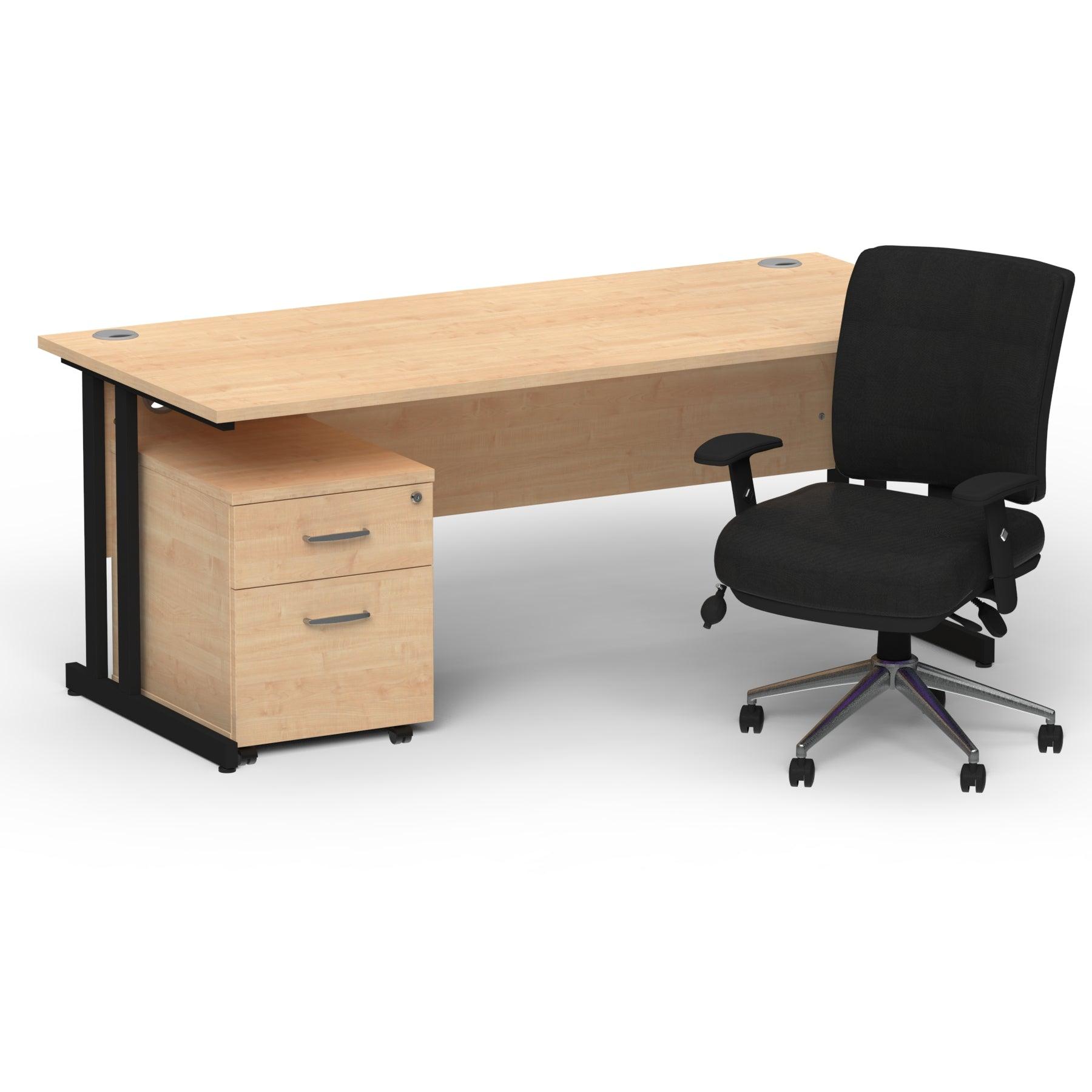 Impulse 1600mm Cantilever Straight Desk With Mobile Pedestal and Chiro Medium Back Black Operator Chair