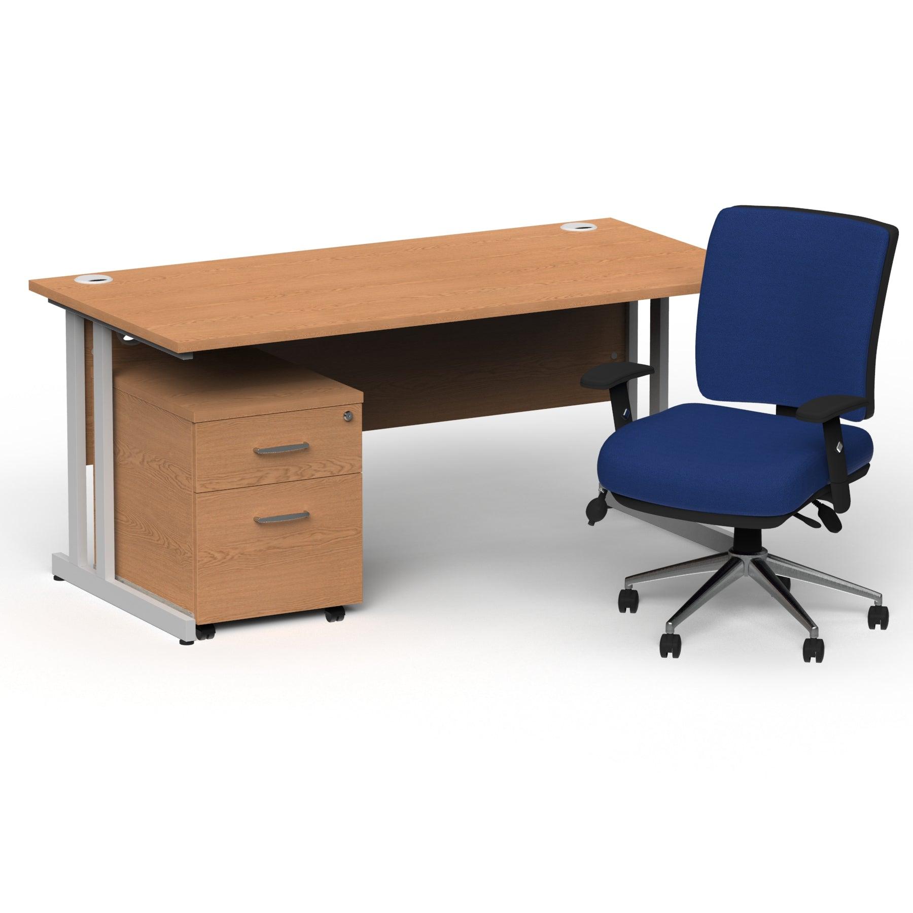 Impulse 1600mm Cantilever Straight Desk With Mobile Pedestal and Chiro Medium Back Blue Operator Chair