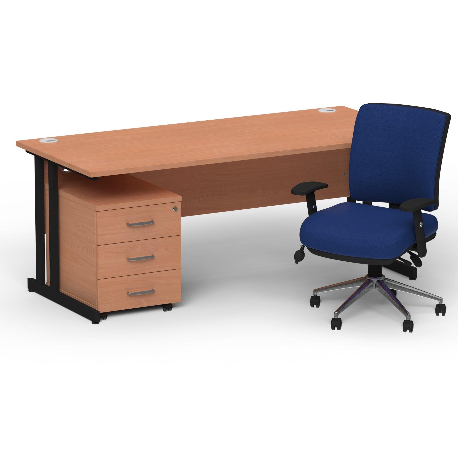 Impulse 1600mm Cantilever Straight Desk With Mobile Pedestal and Chiro Medium Back Blue Operator Chair