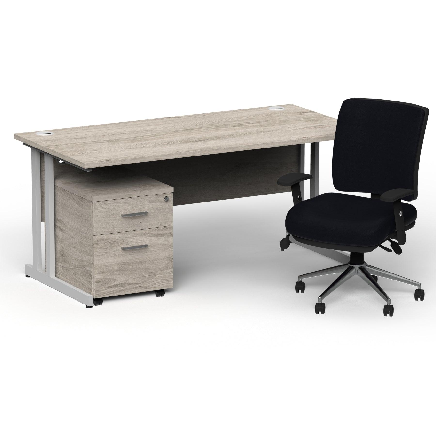 Impulse 1800mm Cantilever Straight Desk With Mobile Pedestal and Chiro Medium Back Black Operator Chair