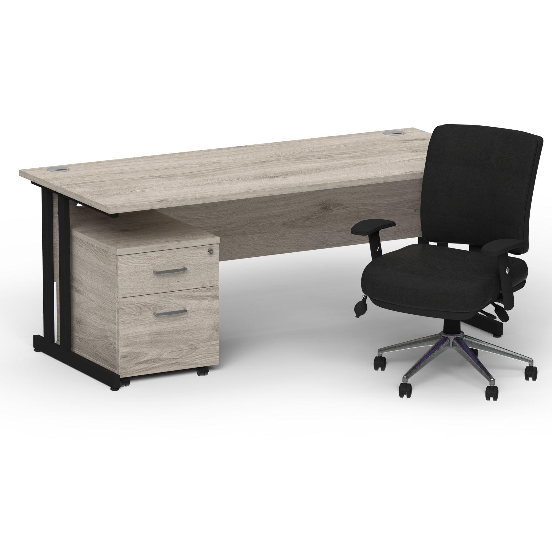 Impulse 1800mm Cantilever Straight Desk With Mobile Pedestal and Chiro Medium Back Black Operator Chair