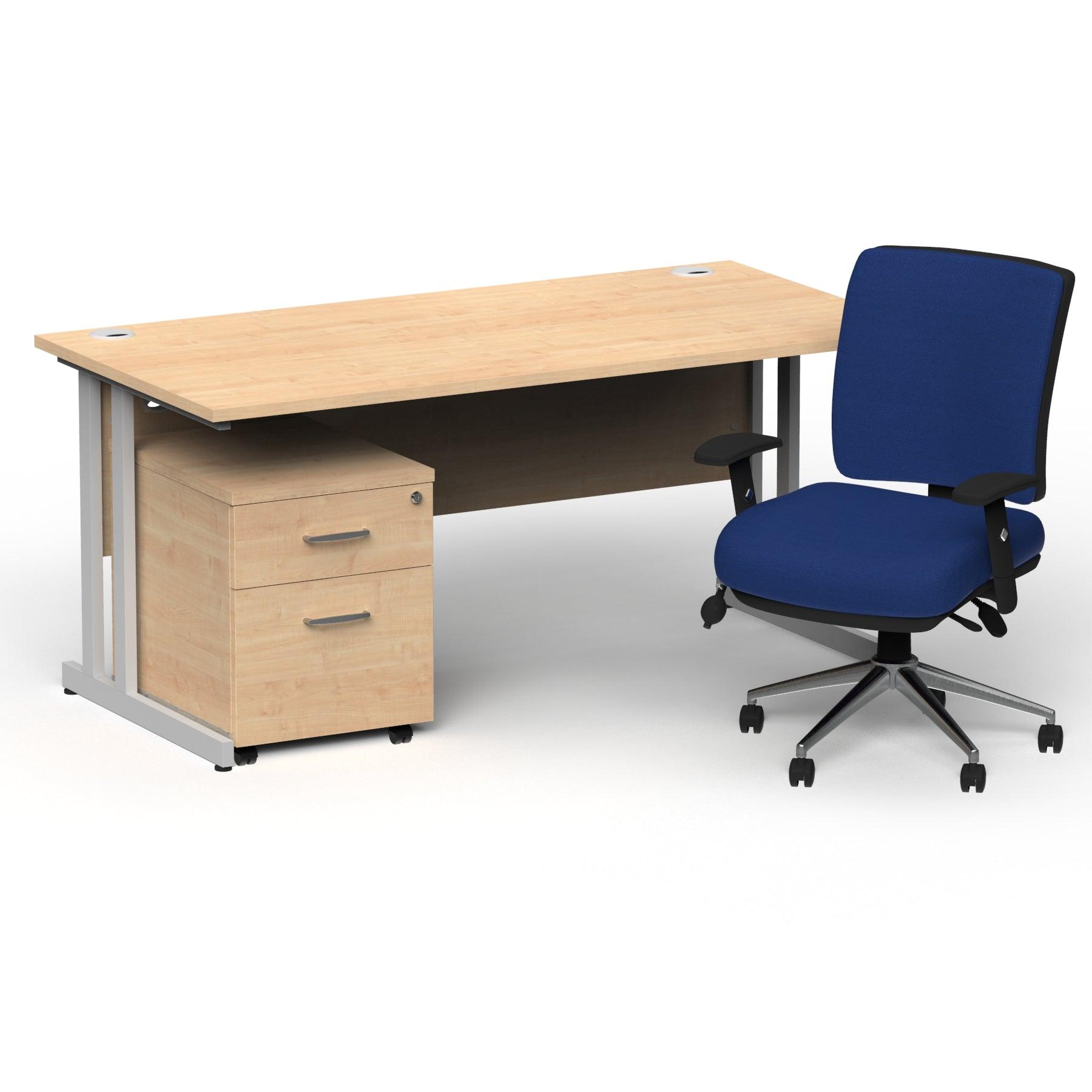 Impulse 1800mm Cantilever Straight Desk With Mobile Pedestal and Chiro Medium Back Blue Operator Chair