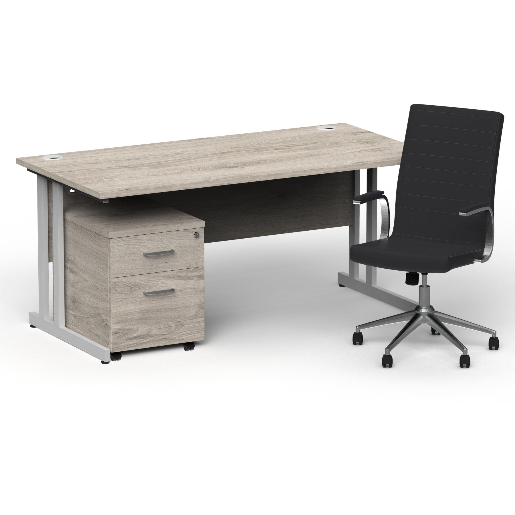 Impulse 1600mm Cantilever Straight Desk With Mobile Pedestal and Ezra Black Executive Chair