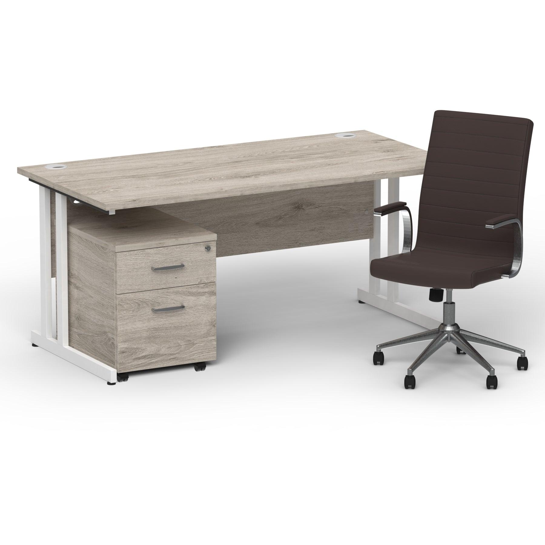 Impulse 1600mm Cantilever Straight Desk With Mobile Pedestal and Ezra Brown Executive Chair