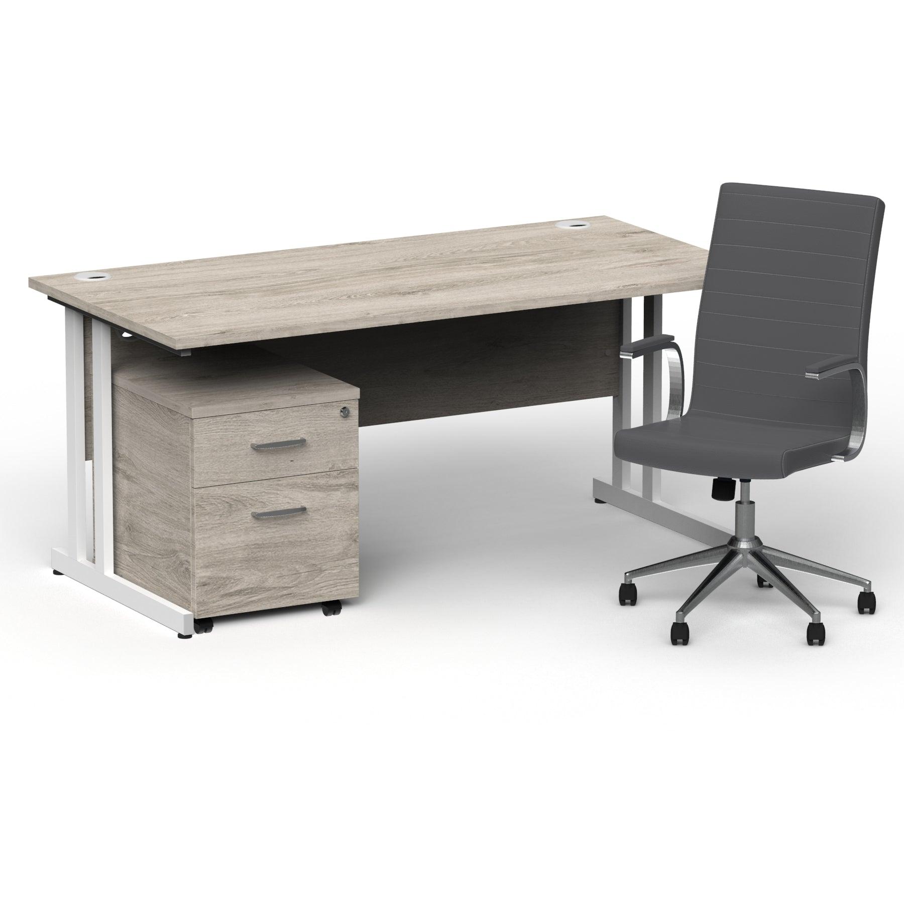 Impulse 1600mm Cantilever Straight Desk With Mobile Pedestal and Ezra Grey Executive Chair