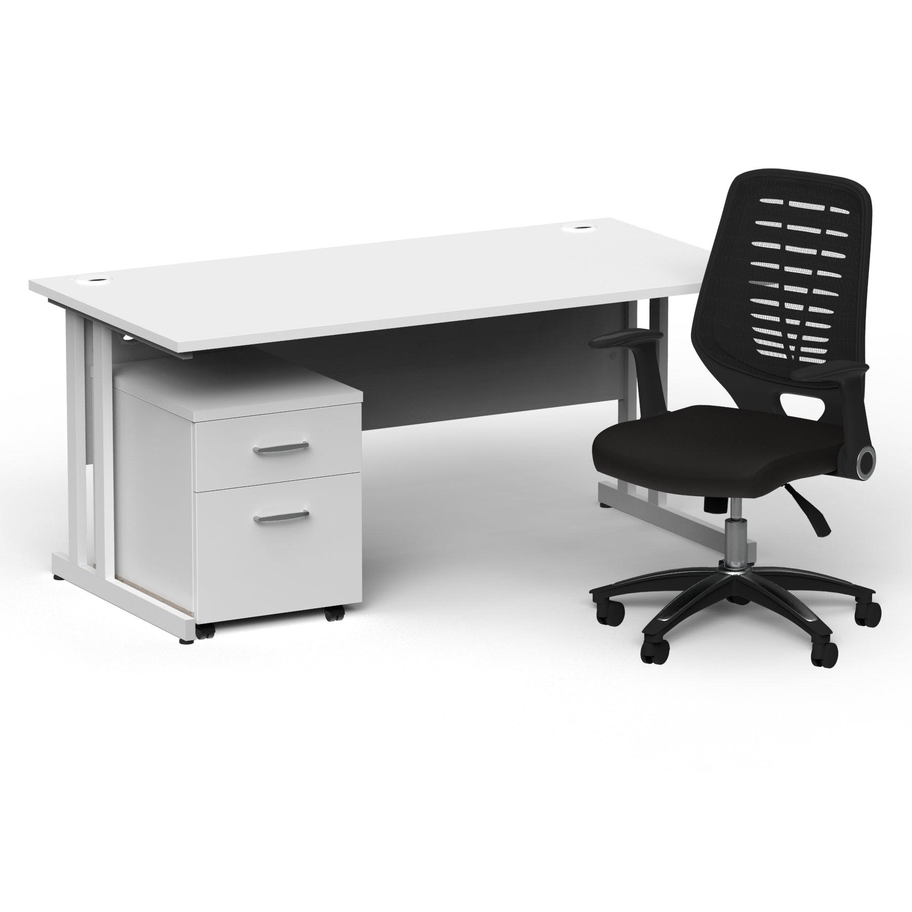 Impulse 1600mm Cantilever Straight Desk With Mobile Pedestal and Relay Black Back Operator Chair