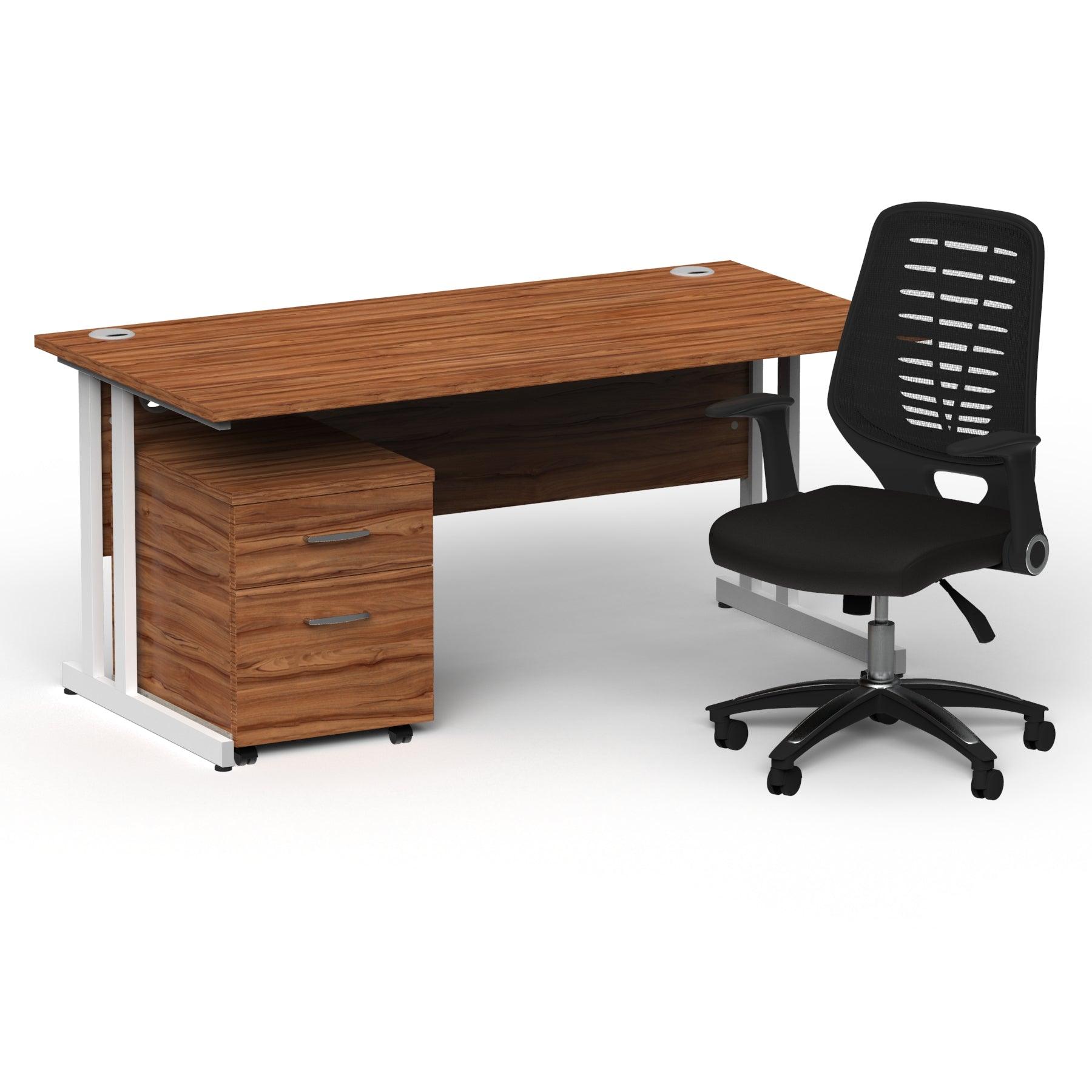 Impulse 1600mm Cantilever Straight Desk With Mobile Pedestal and Relay Black Back Operator Chair