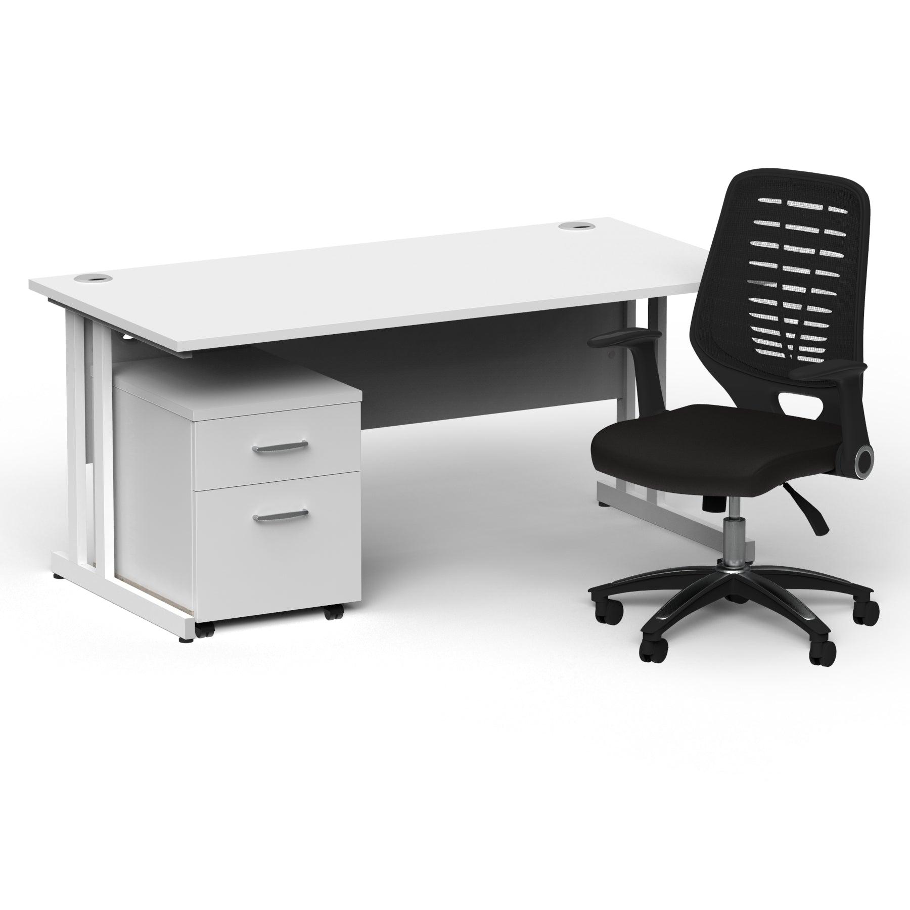 Impulse 1600mm Cantilever Straight Desk With Mobile Pedestal and Relay Black Back Operator Chair