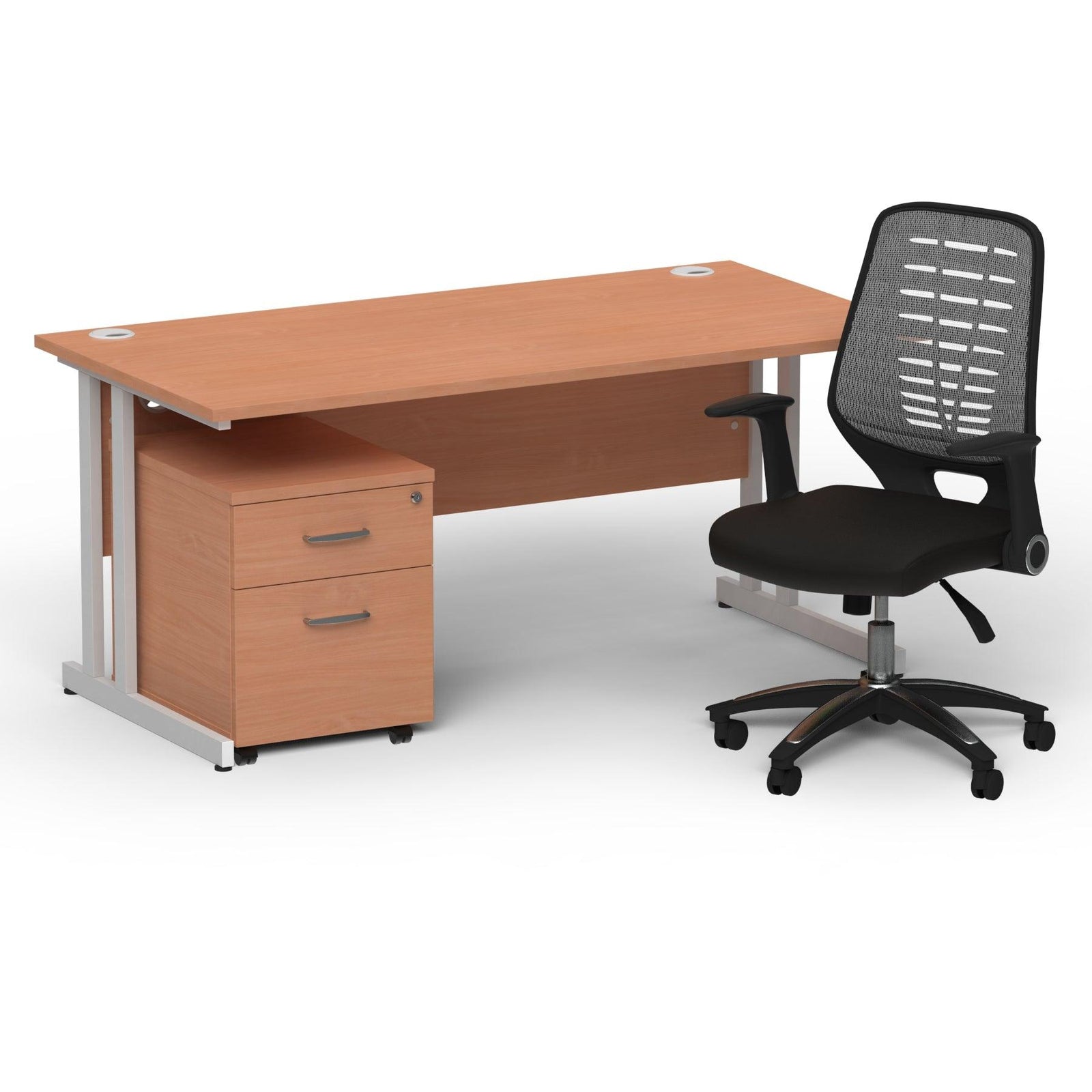 Impulse 1600mm Cantilever Straight Desk With Mobile Pedestal and Relay Silver Back Operator Chair