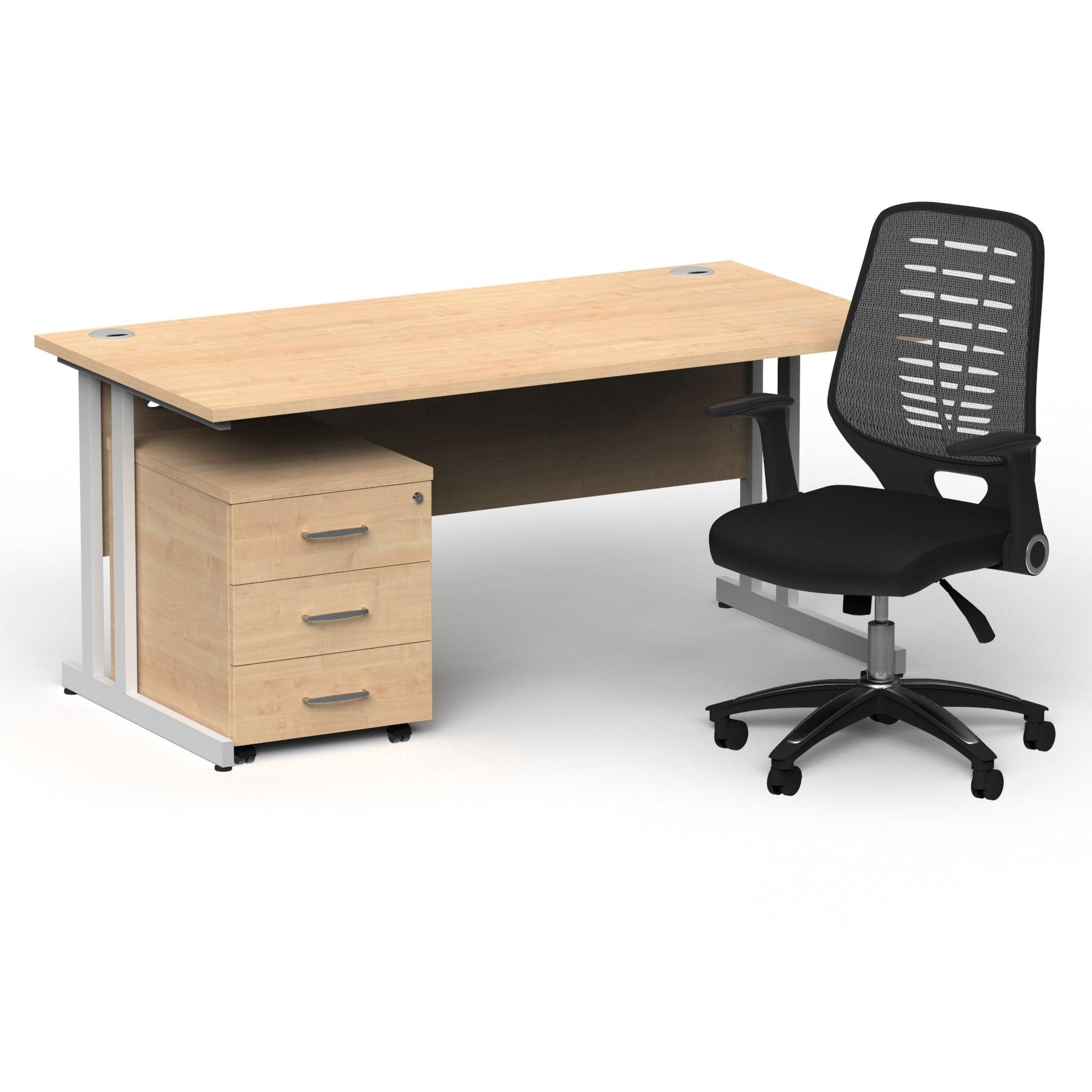 Impulse 1600mm Cantilever Straight Desk With Mobile Pedestal and Relay Silver Back Operator Chair