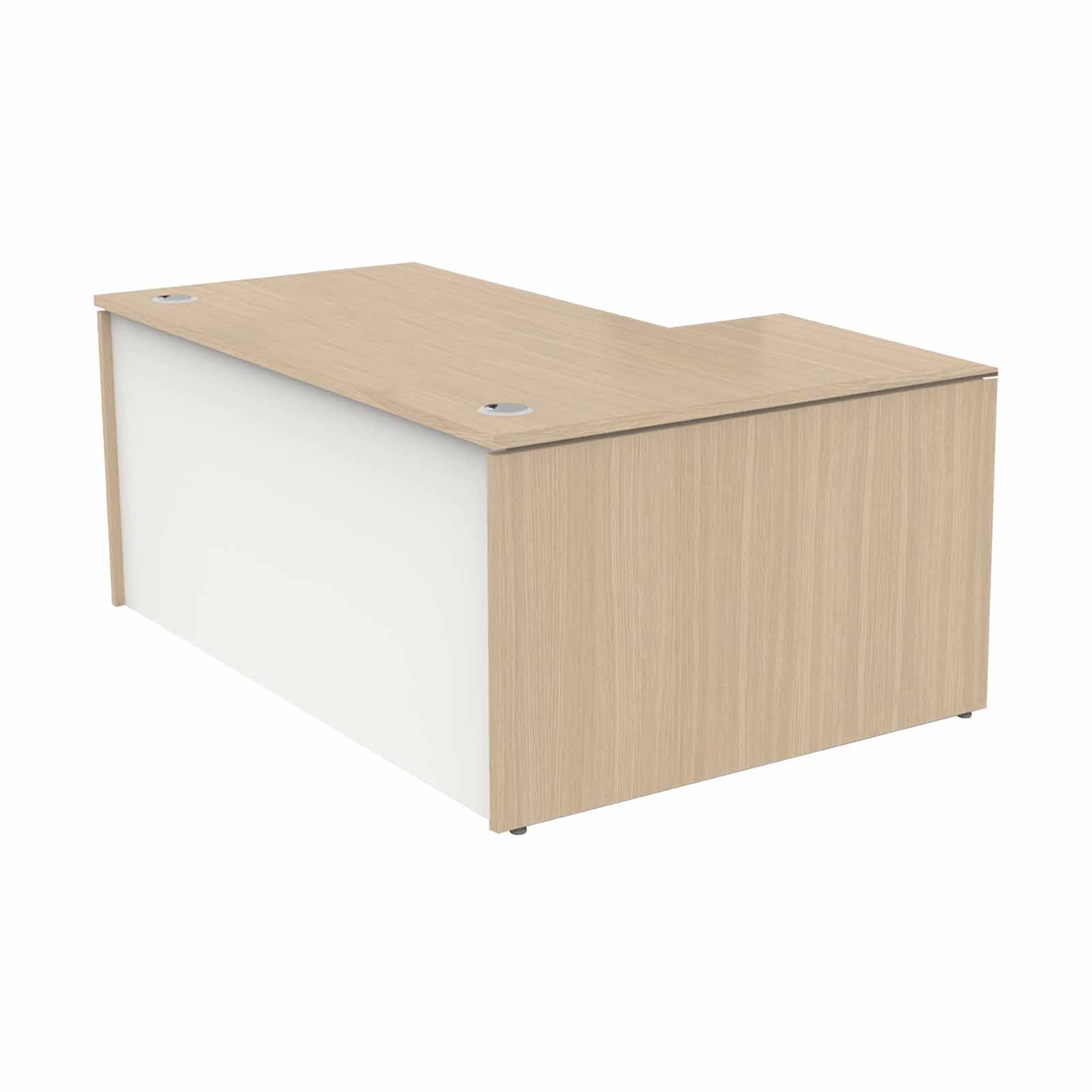Greeting panel end desk with a return