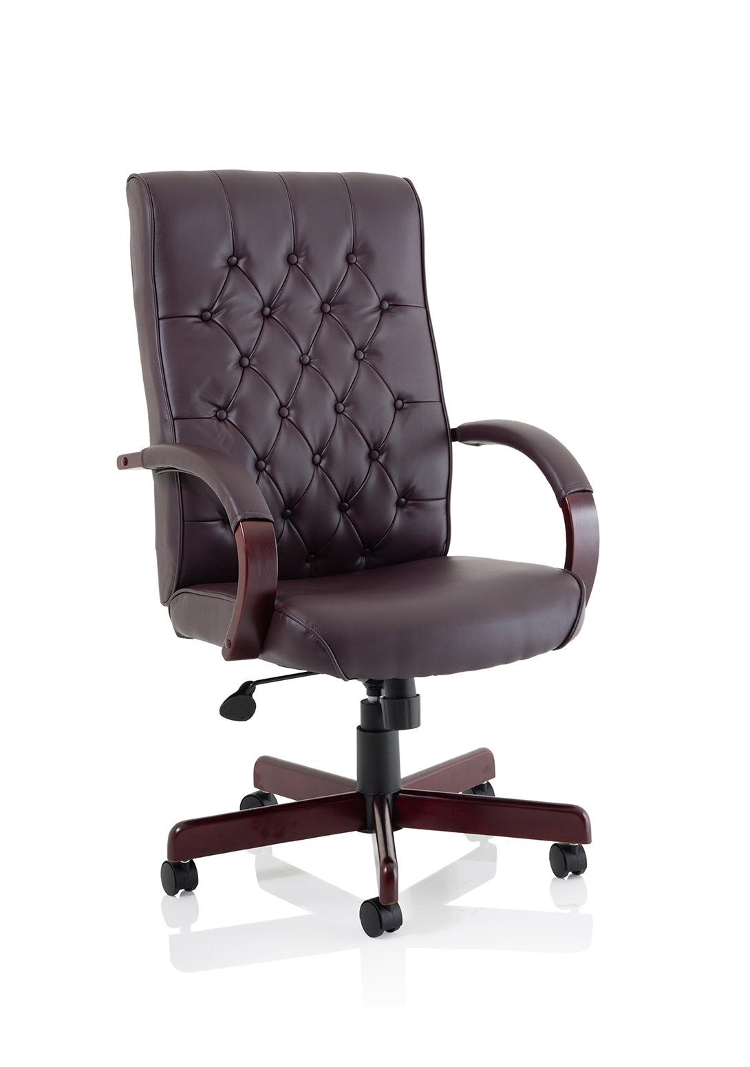 Chesterfield High Back Leather Executive Office Chair with Arms