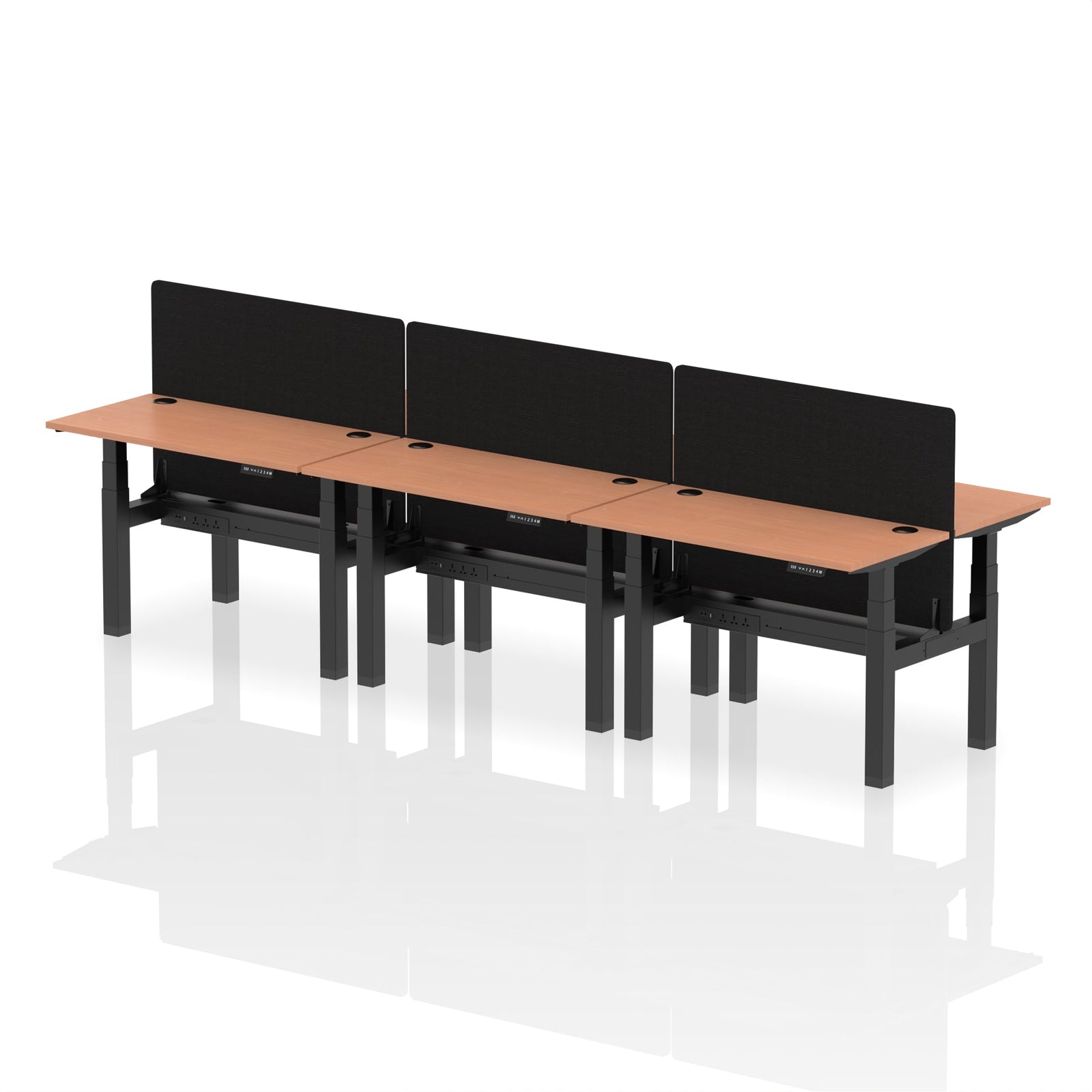 Air Back-to-Back Slimline Height Adjustable Bench Desk - 6 Person with Black Straight Screen