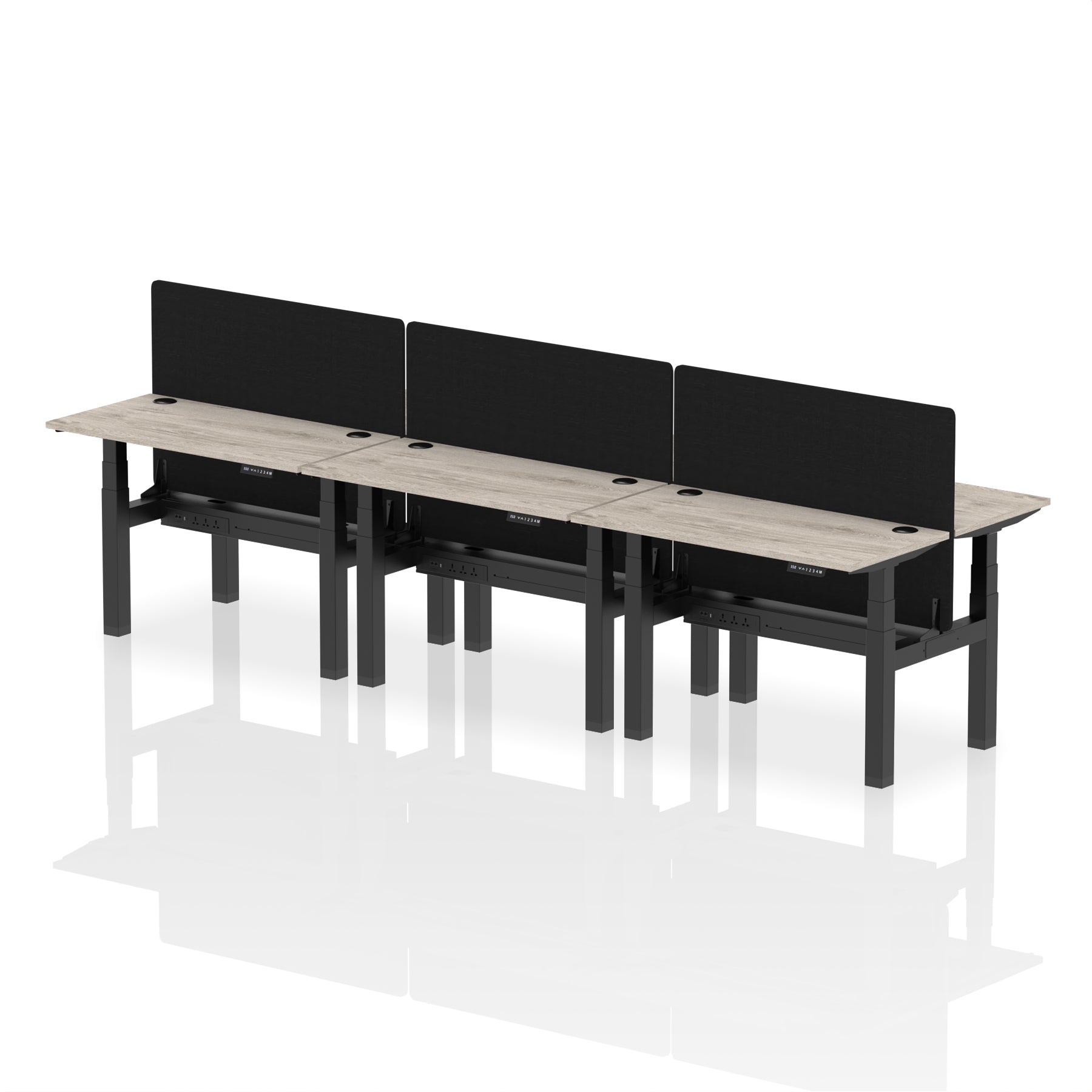 Air Back-to-Back Slimline Height Adjustable Bench Desk - 6 Person with Black Straight Screen