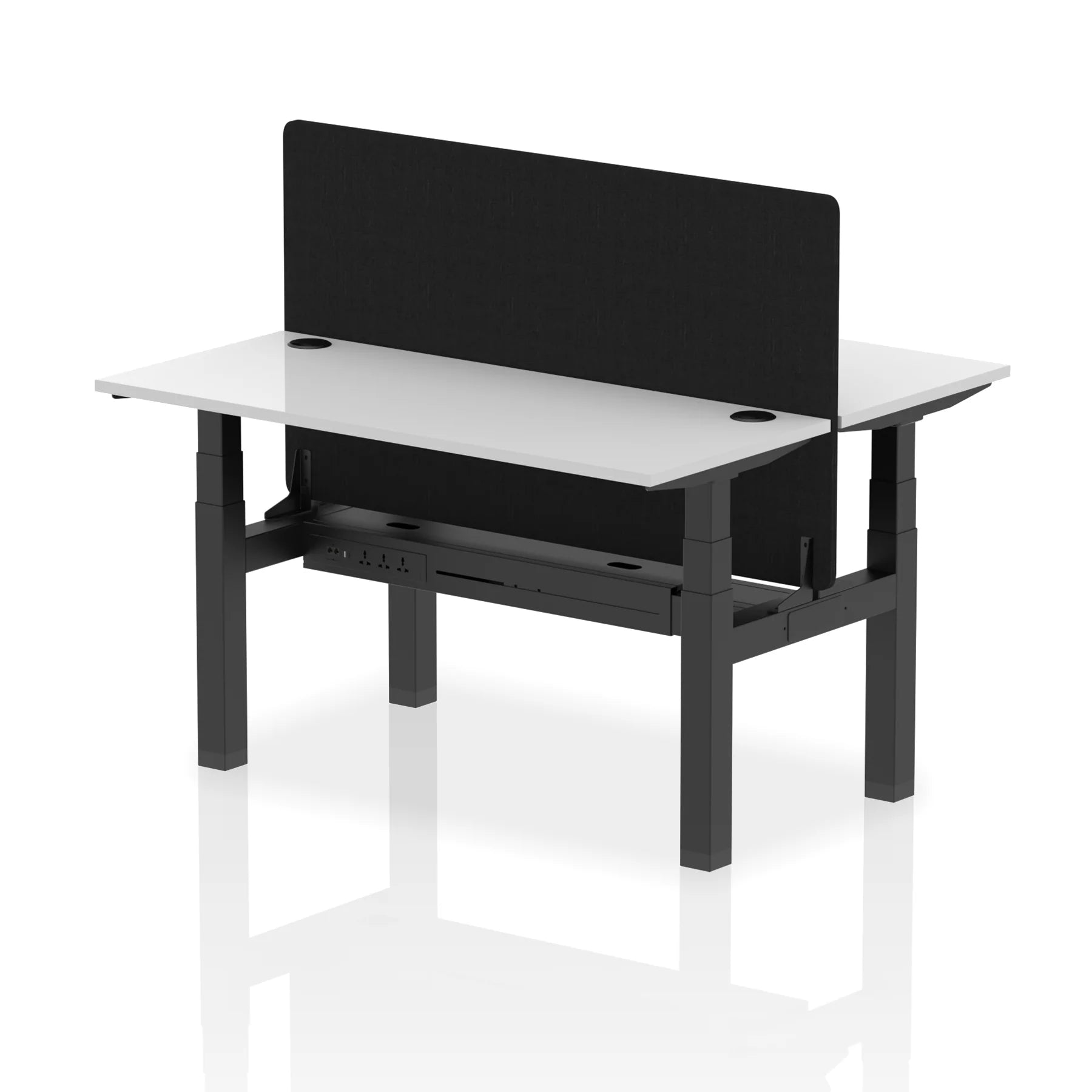 Air Back-to-Back Slimline Height Adjustable Bench Desk - 2 Person with Black Straight Screen